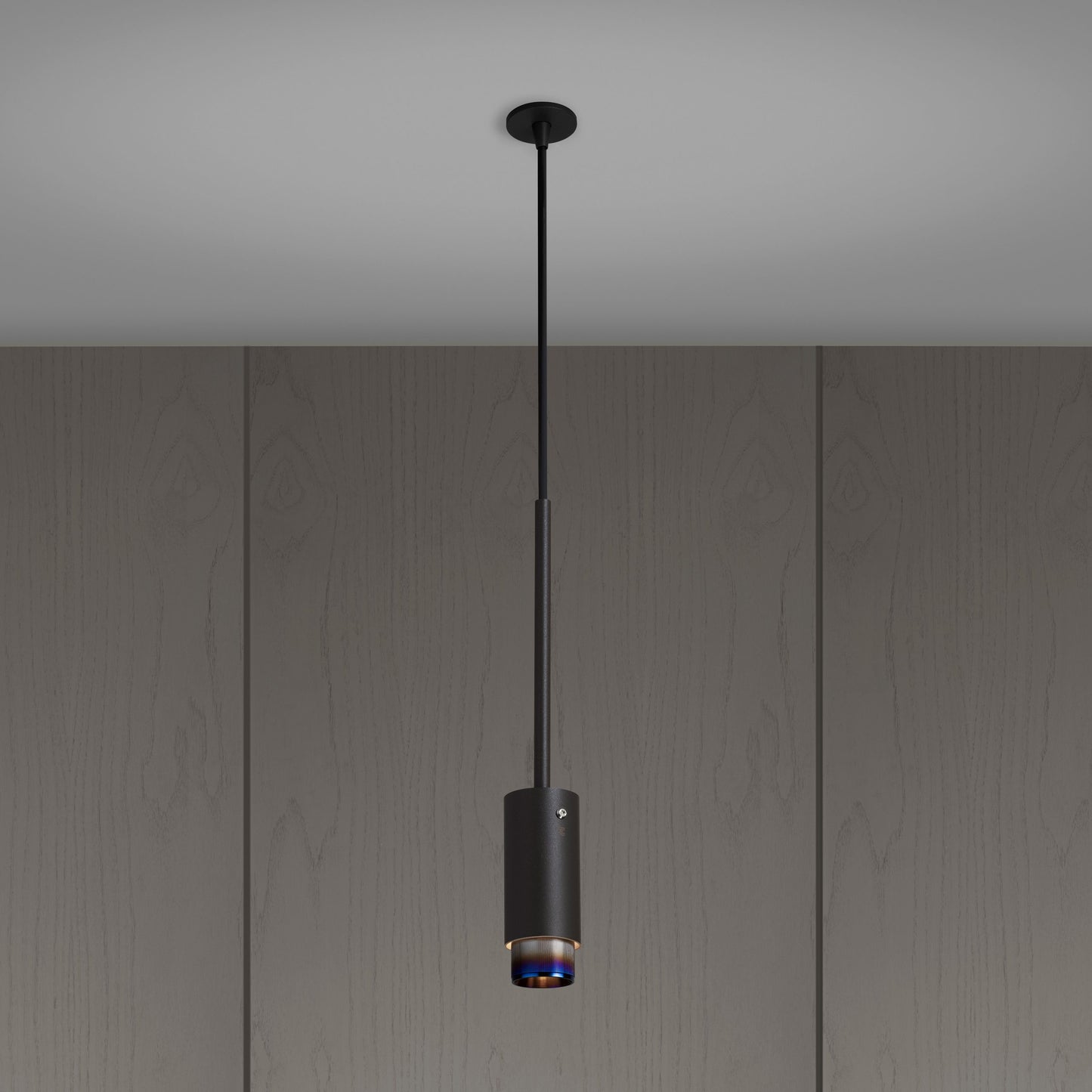 Exhaust Pendant Light / Linear / Graphite Burnt Steel, Front view.