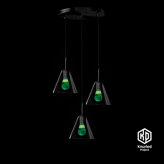 matte black 3 drop cryptonite mood bulbs cone shade product photo 1