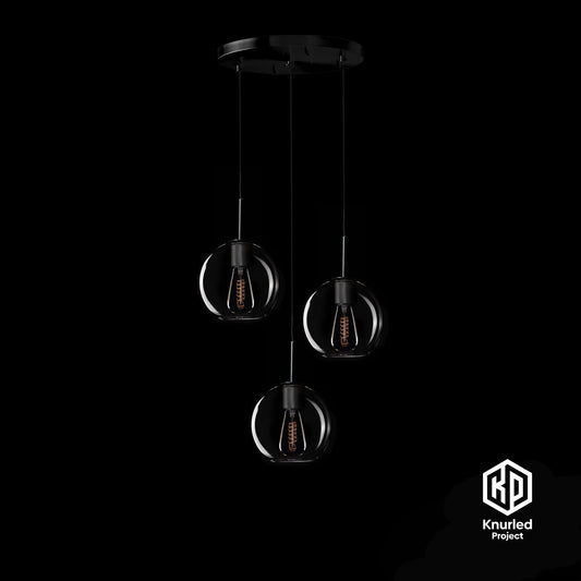 knurled 3 drop pendant globe shade matte black product photo 1