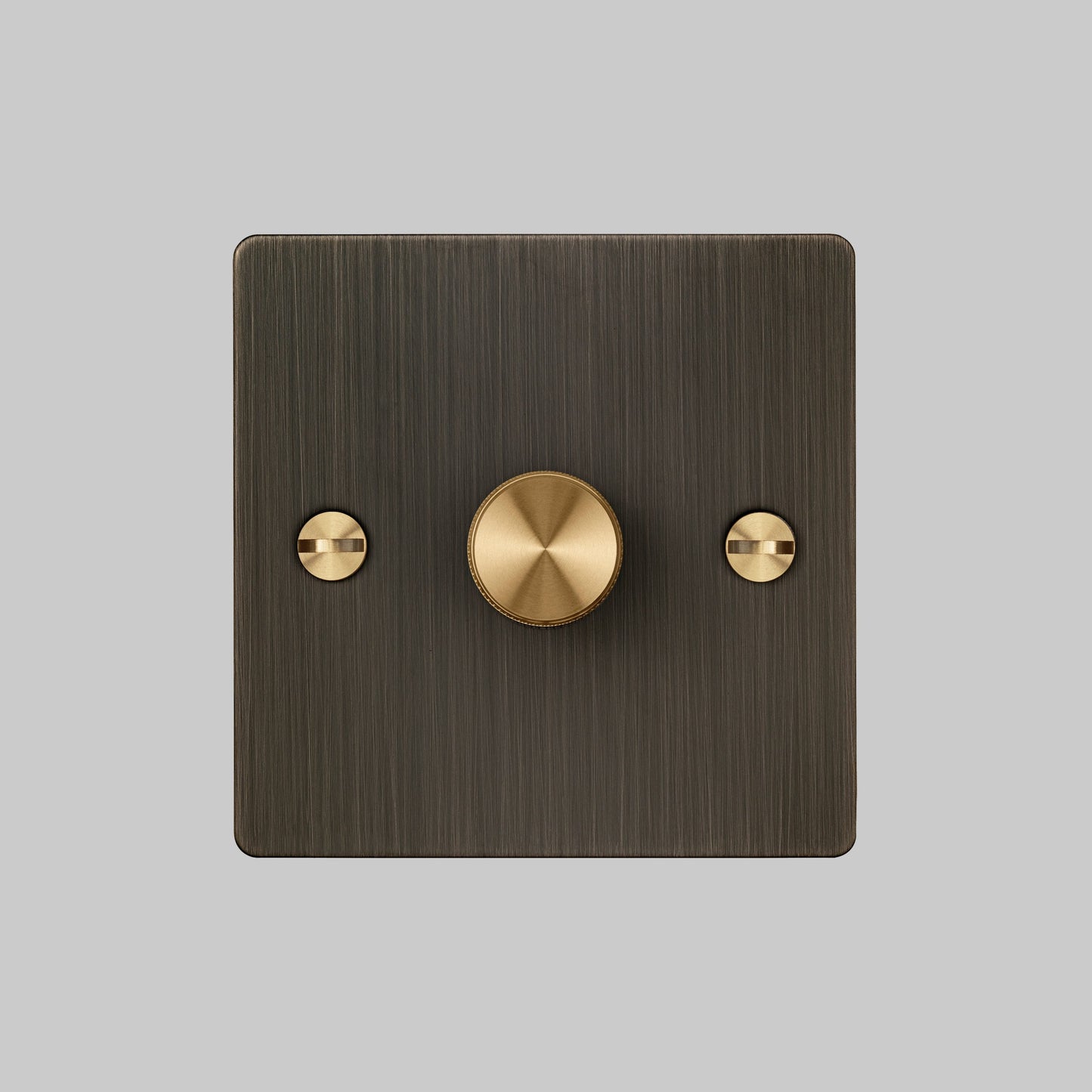 1G Dimmer/ 100W/ Smoked Bronze with brass details, front view.