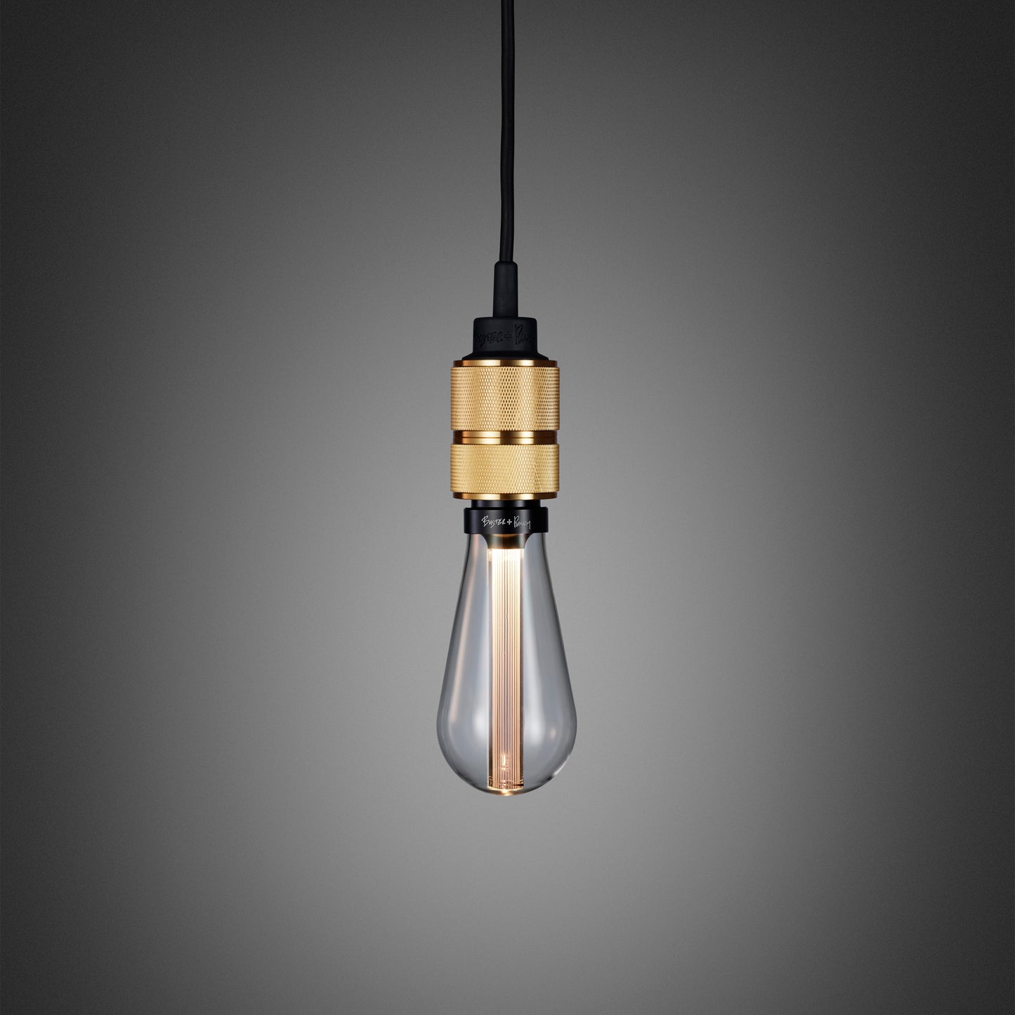 Hooked 1.0 Pendant Light / Nude Brass, front view with crystal bulb.