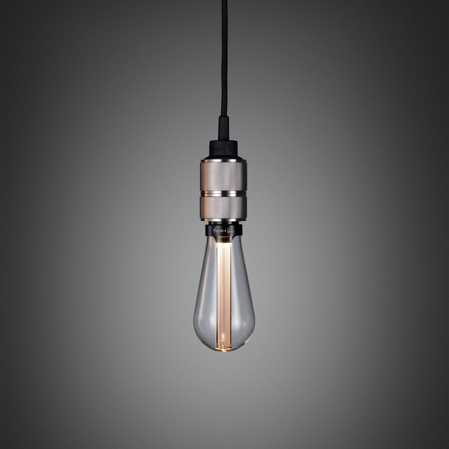 Hooked 1.0 Pendant Light / Nude Steel, front view with crystal bulb.