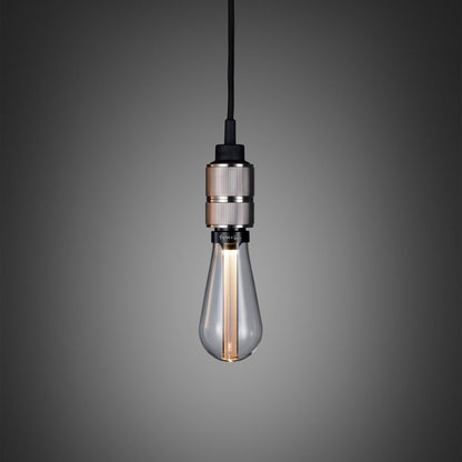 Hooked 1.0 Pendant Light / Nude Steel, front view with crystal bulb.