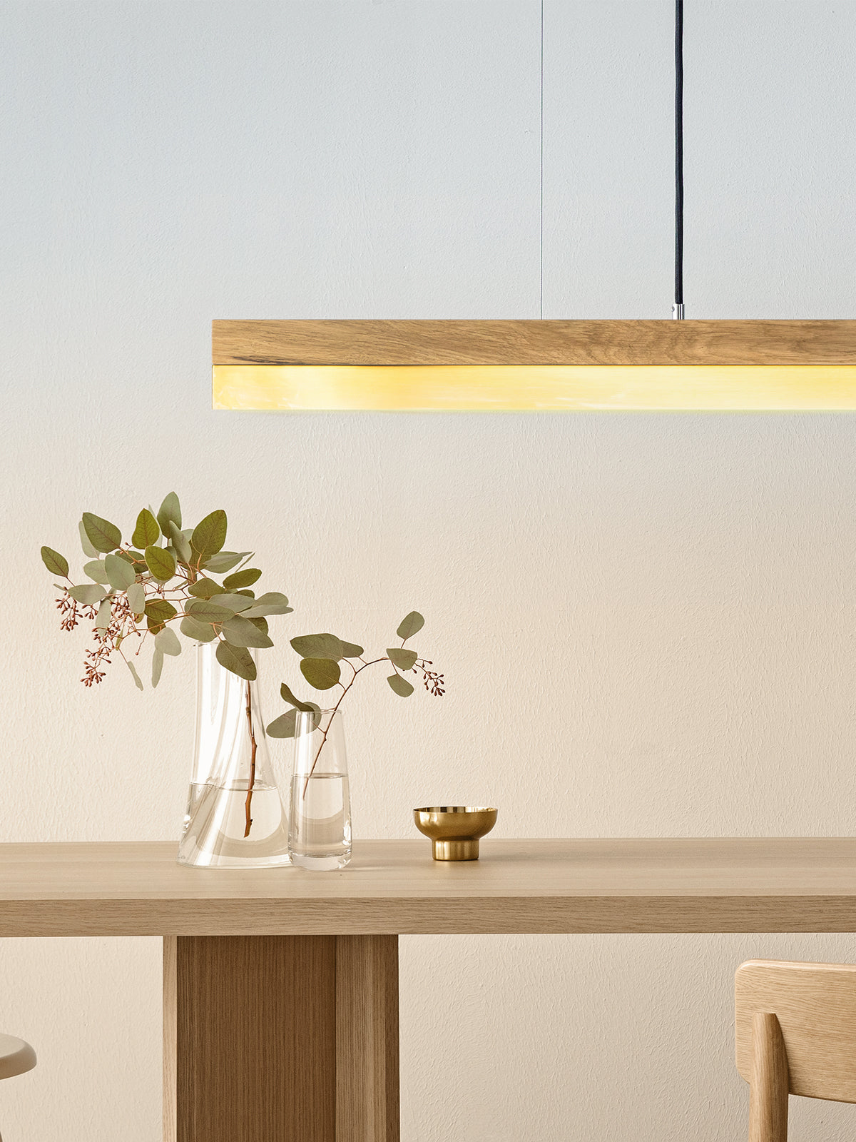 [C1] Brass & Oak Wood Pendant Light