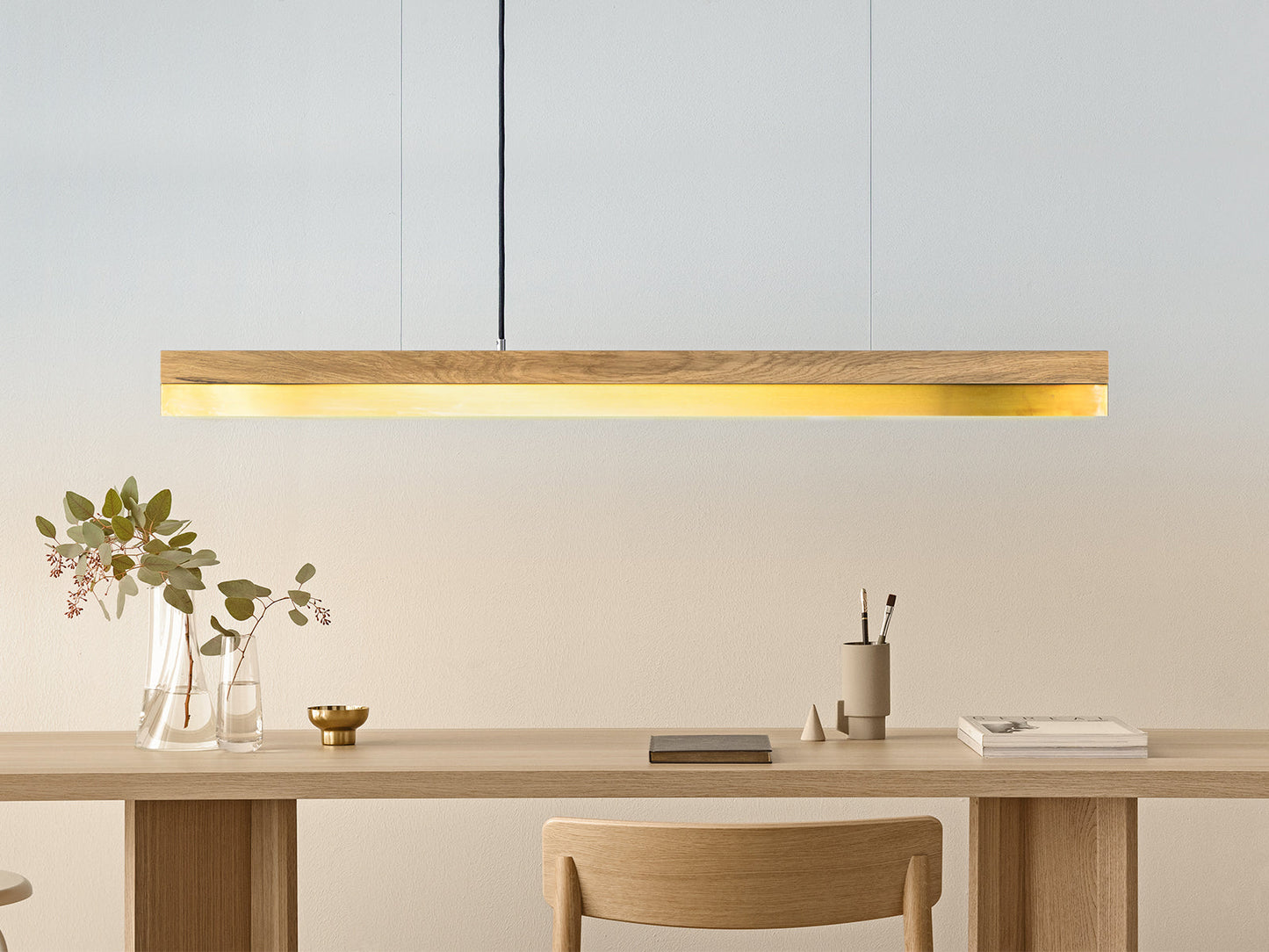 [C1] Brass & Oak Wood Pendant Light