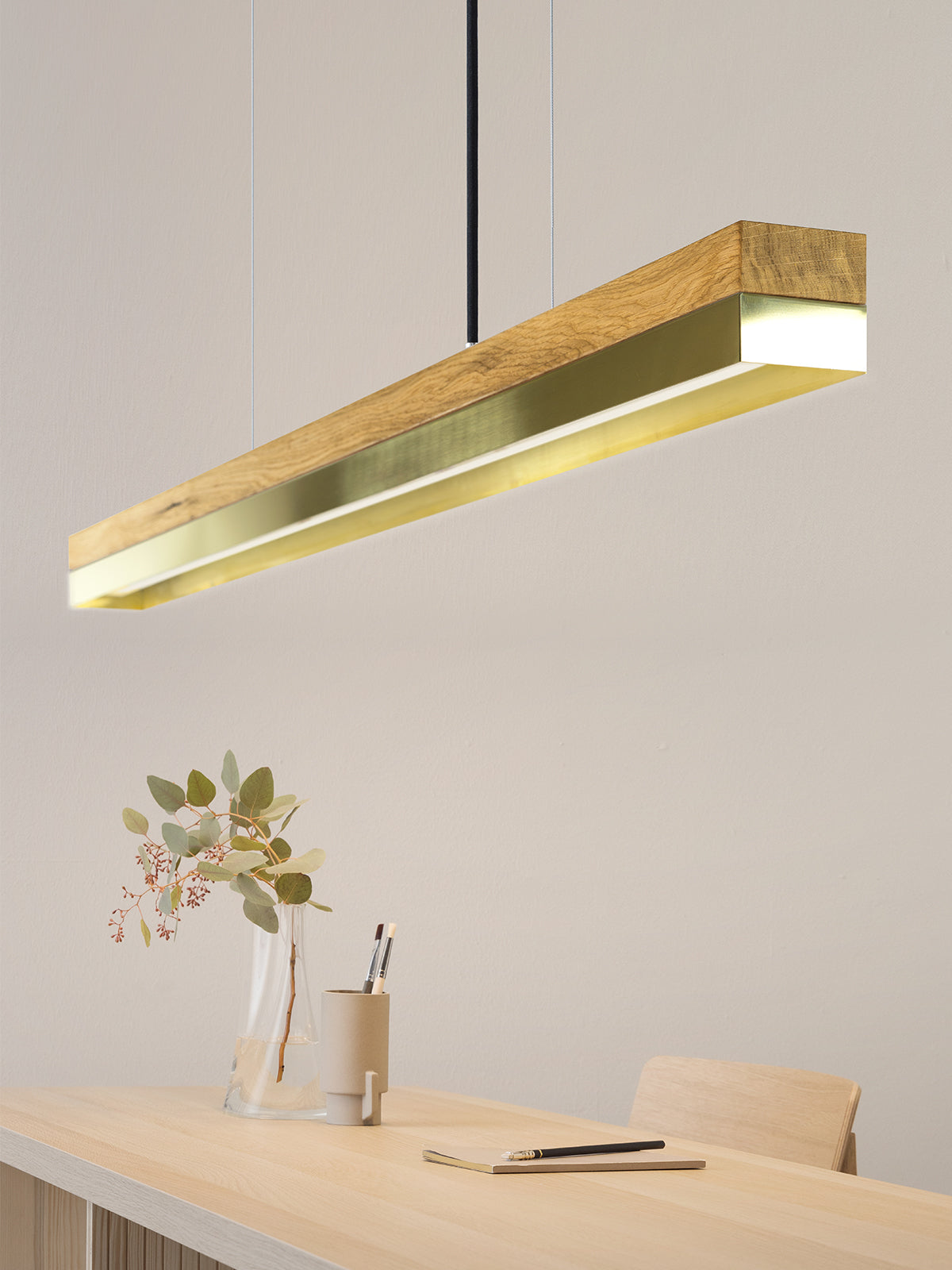 [C1] Brass & Oak Wood Pendant Light