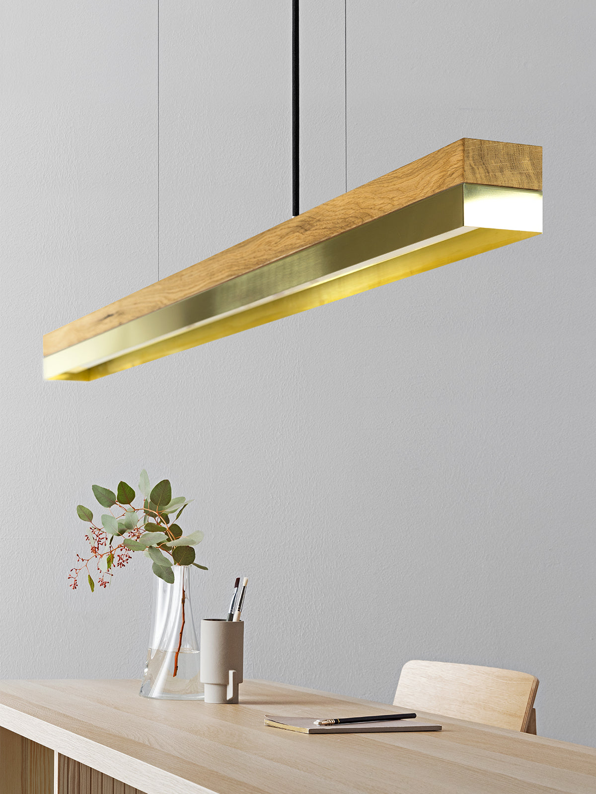 [C1] Brass & Oak Wood Pendant Light