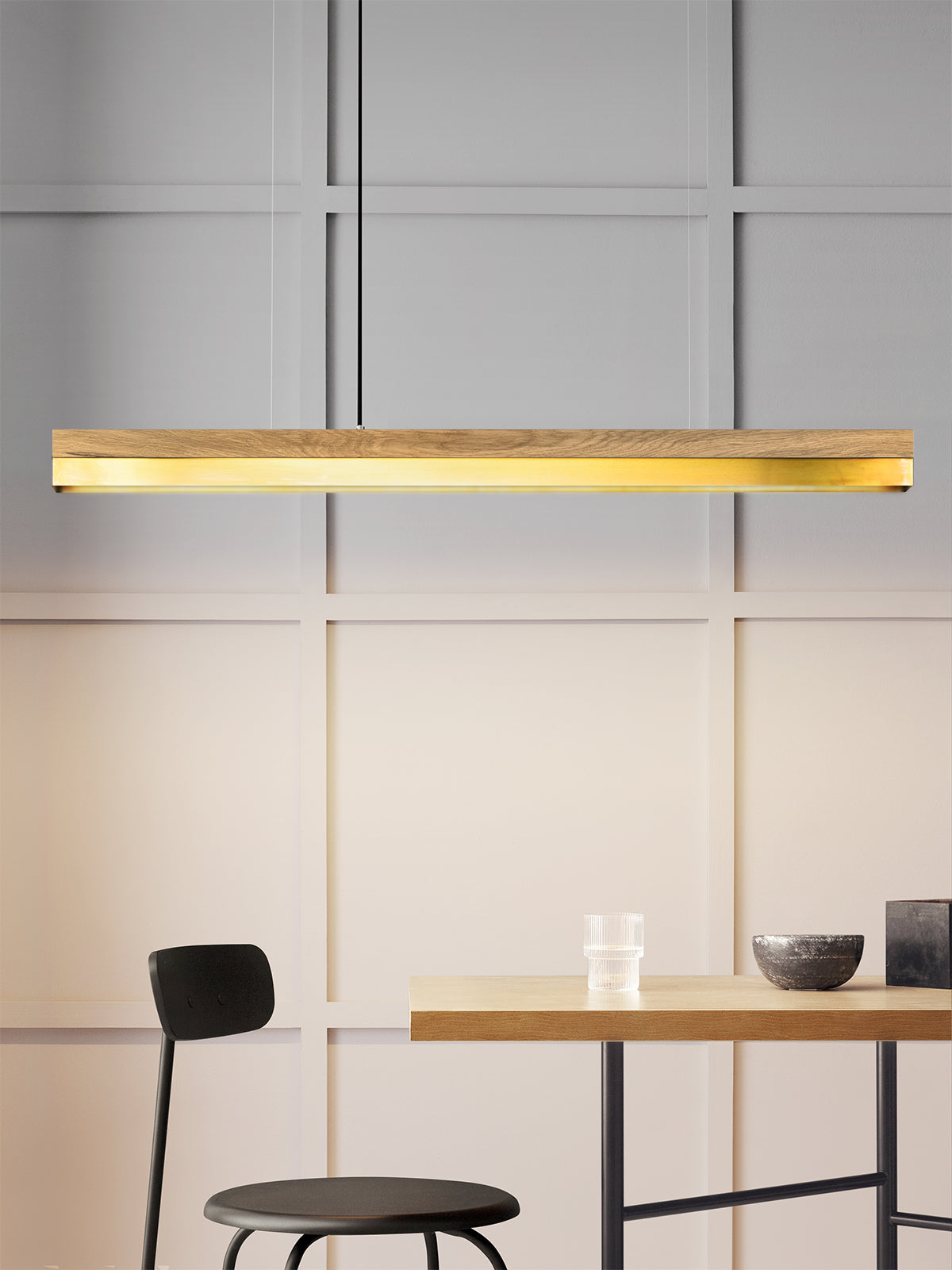 [C1] Brass & Oak Wood Pendant Light