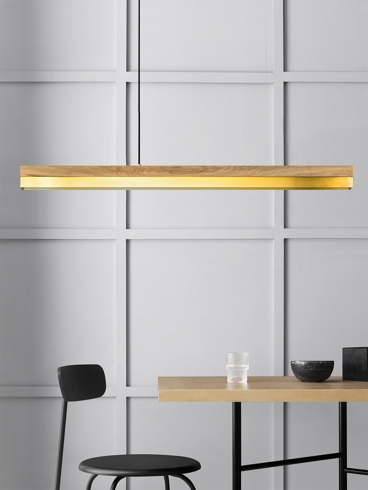 [C1] Brass & Oak Wood Pendant Light