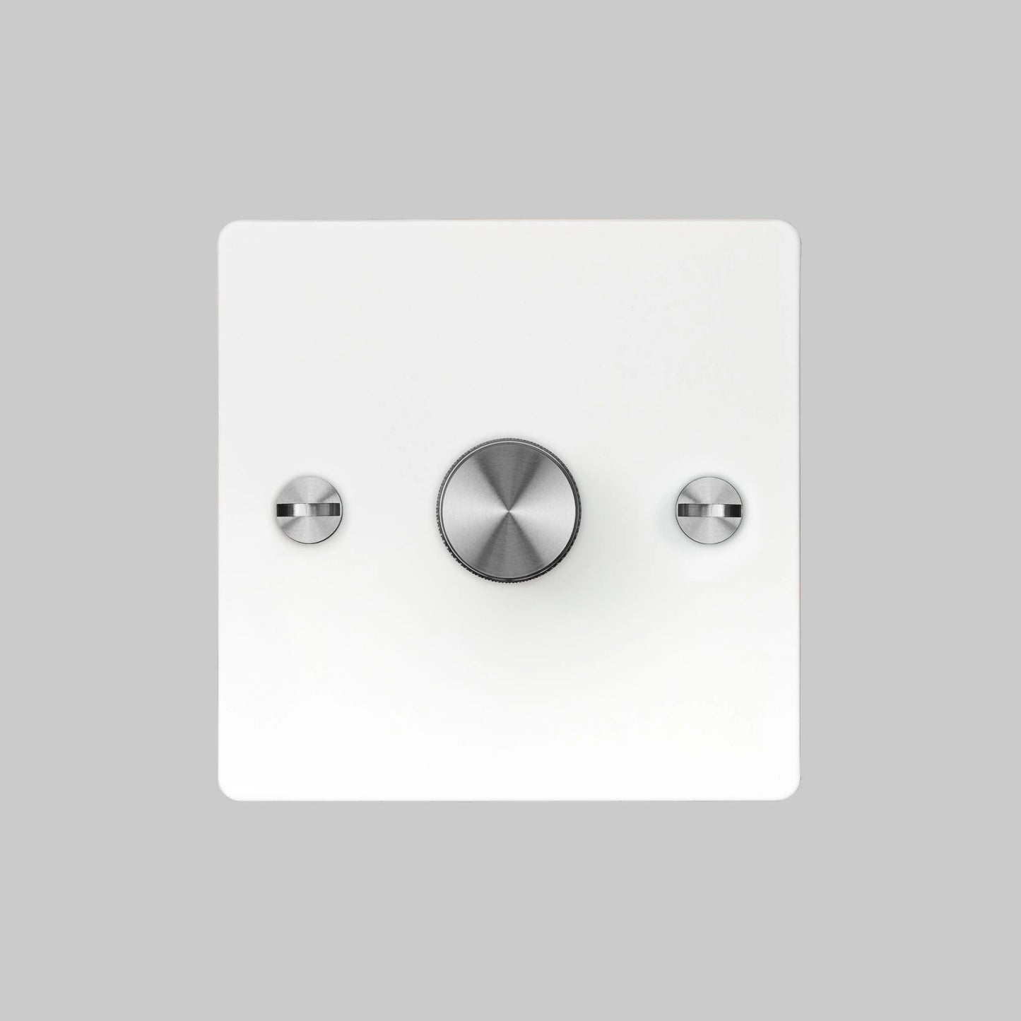 1G Dimmer/ 120W/ White with steel details, front view.