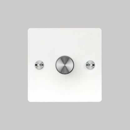 1G Dimmer/ 120W/ White with steel details, front view.
