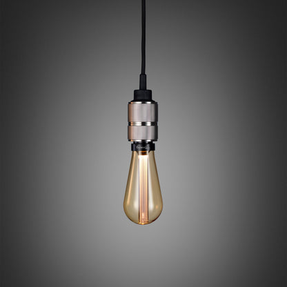 Hooked 1.0 Pendant Light / Nude Steel, front view with gold bulb.