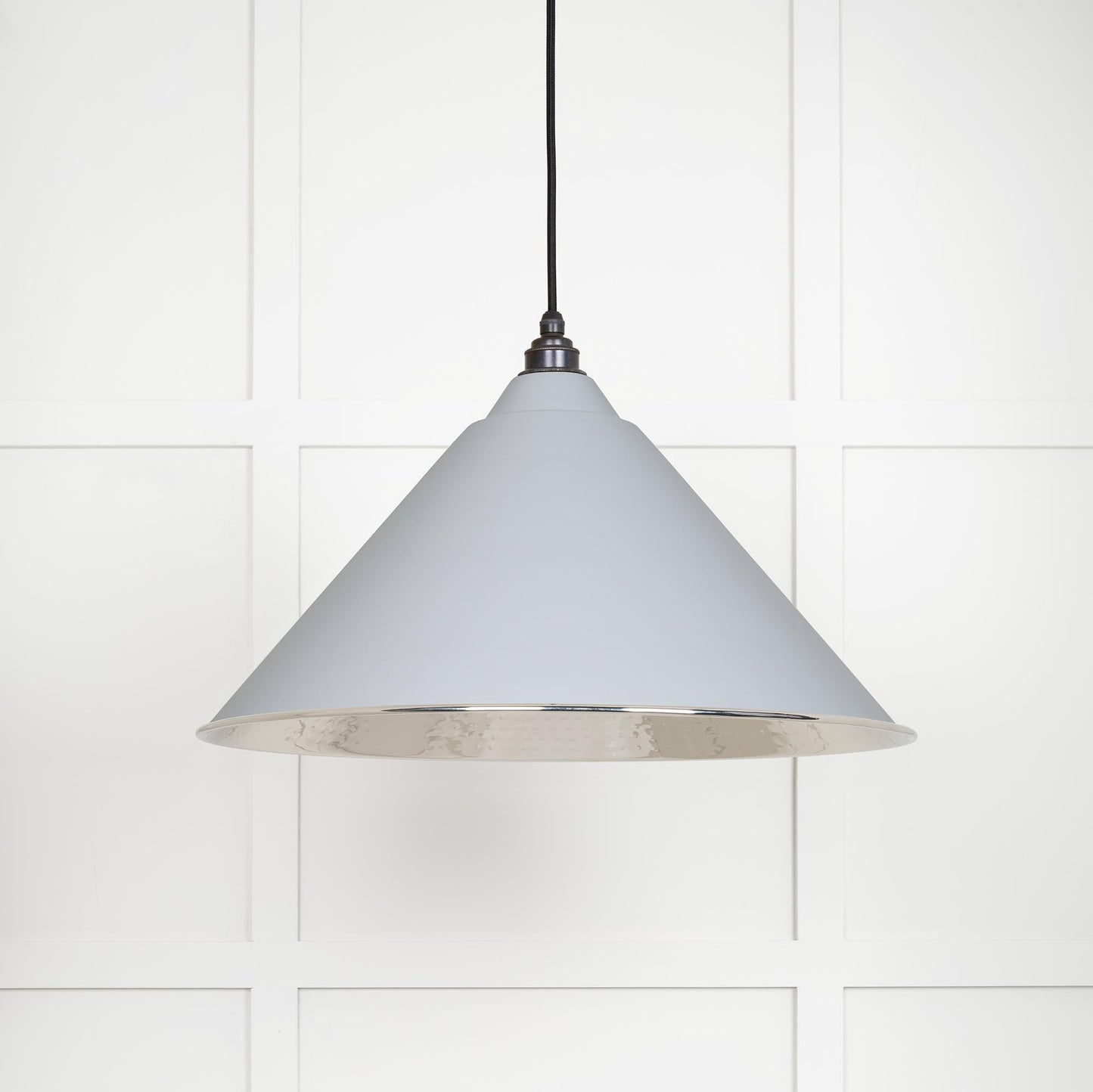 Hammered Nickel Hockley Pendant Light Birch, Front View.