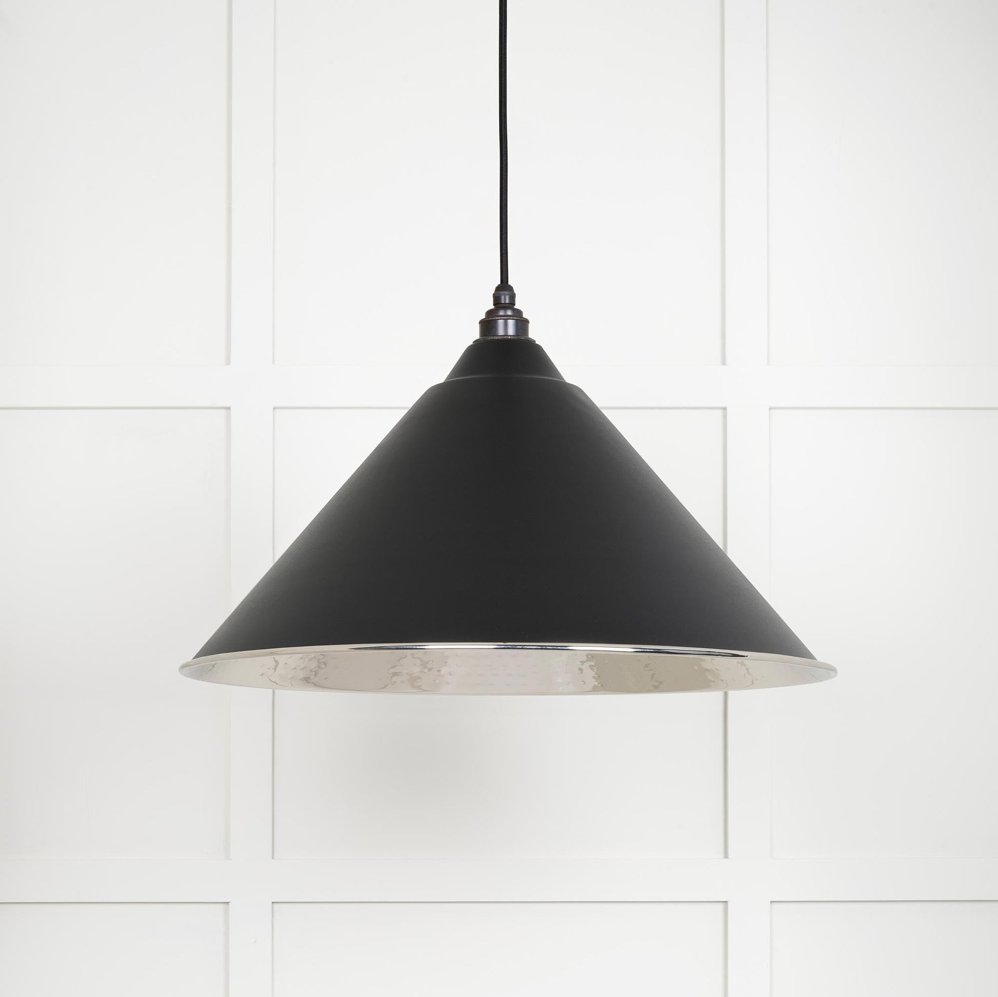 Hammered Nickel Hockley Pendant Light Elan Black, Front View.