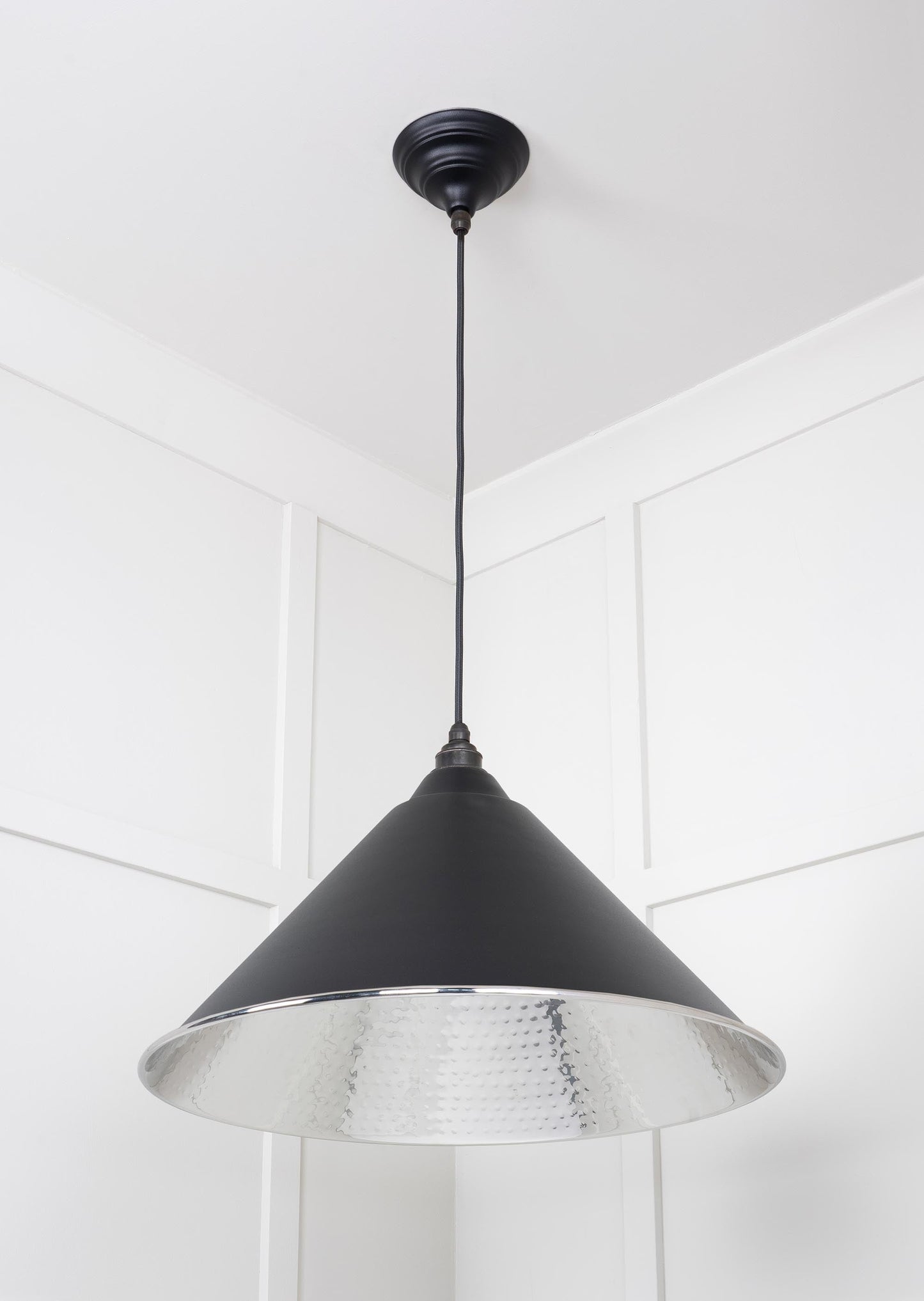 Hammered Nickel Hockley Pendant Light Elan Black, Underside.