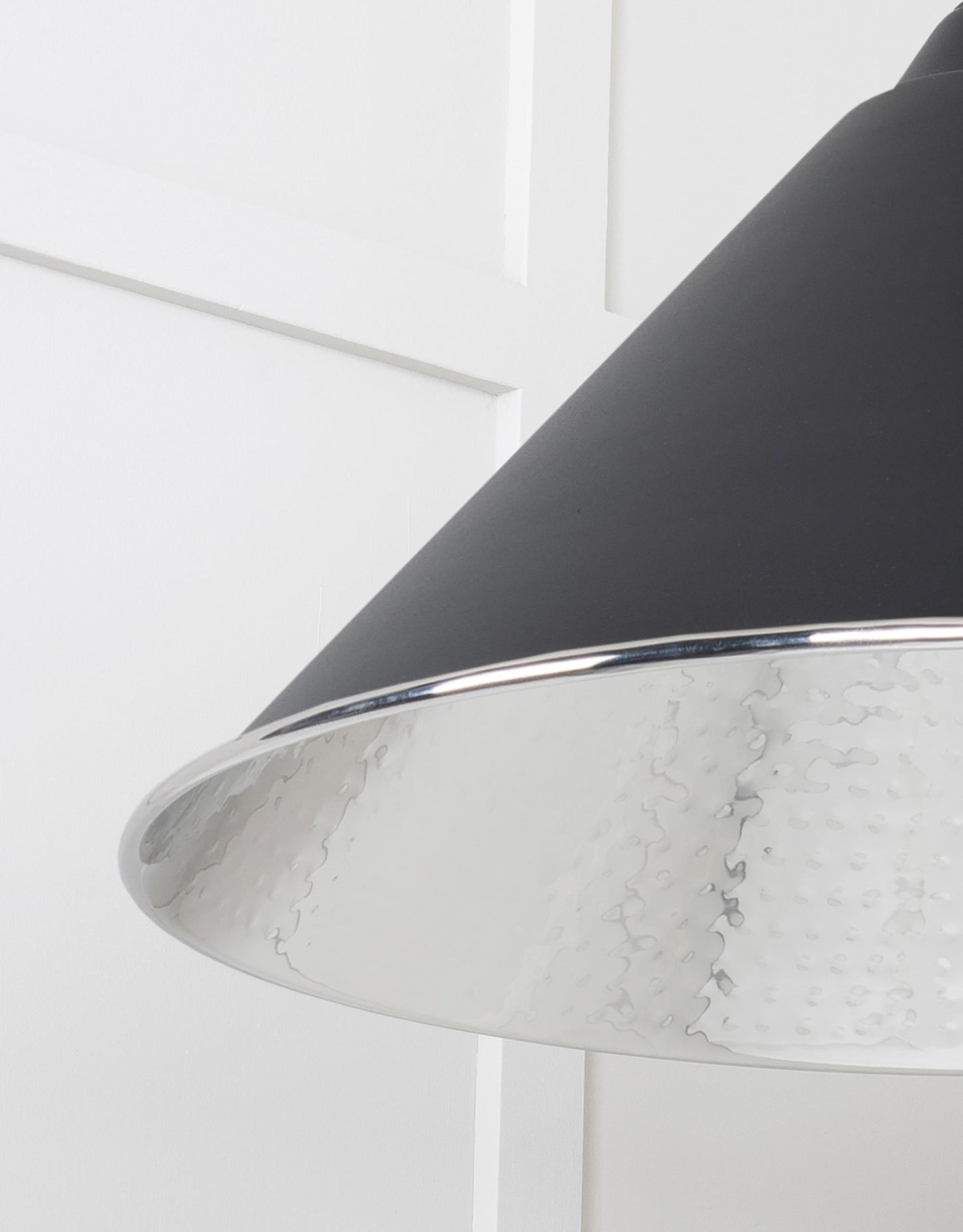 Hammered Nickel Hockley Pendant Light Elan Black, detailed close up view of pendant.