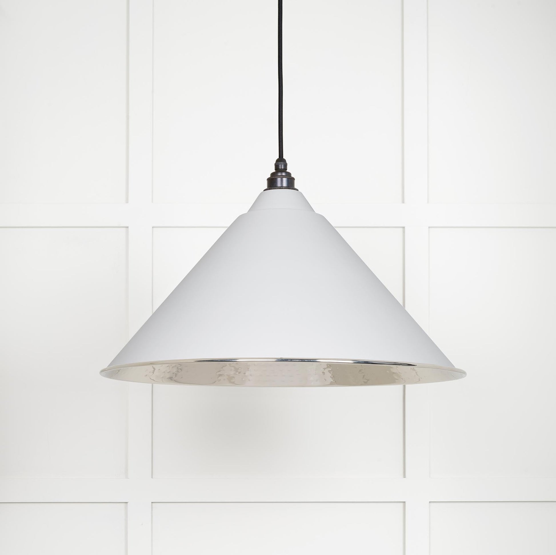 Hammered Nickel Hockley Pendant Light Flock, Front View.