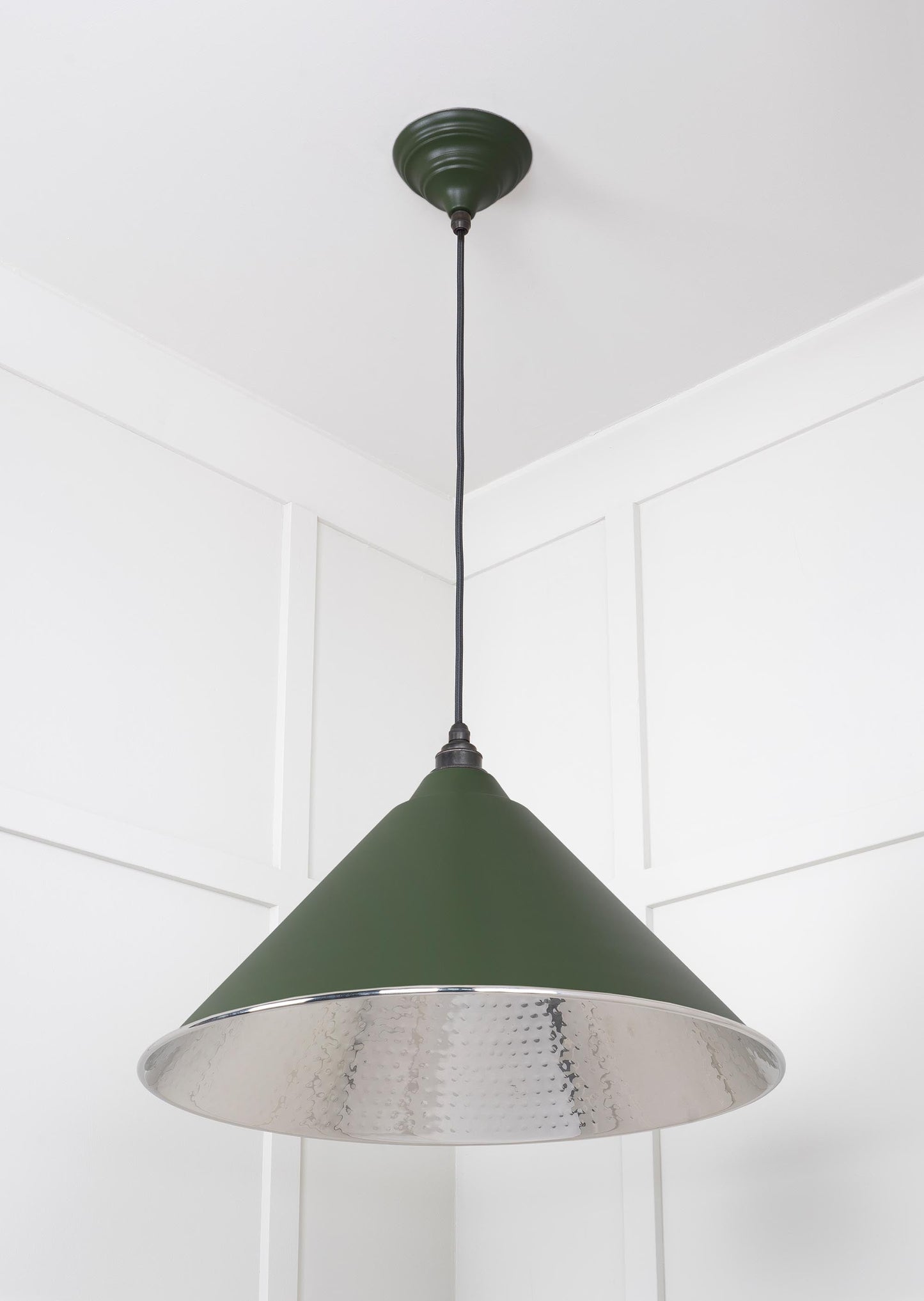 Hammered Nickel Hockley Pendant Light Heath, Underside.