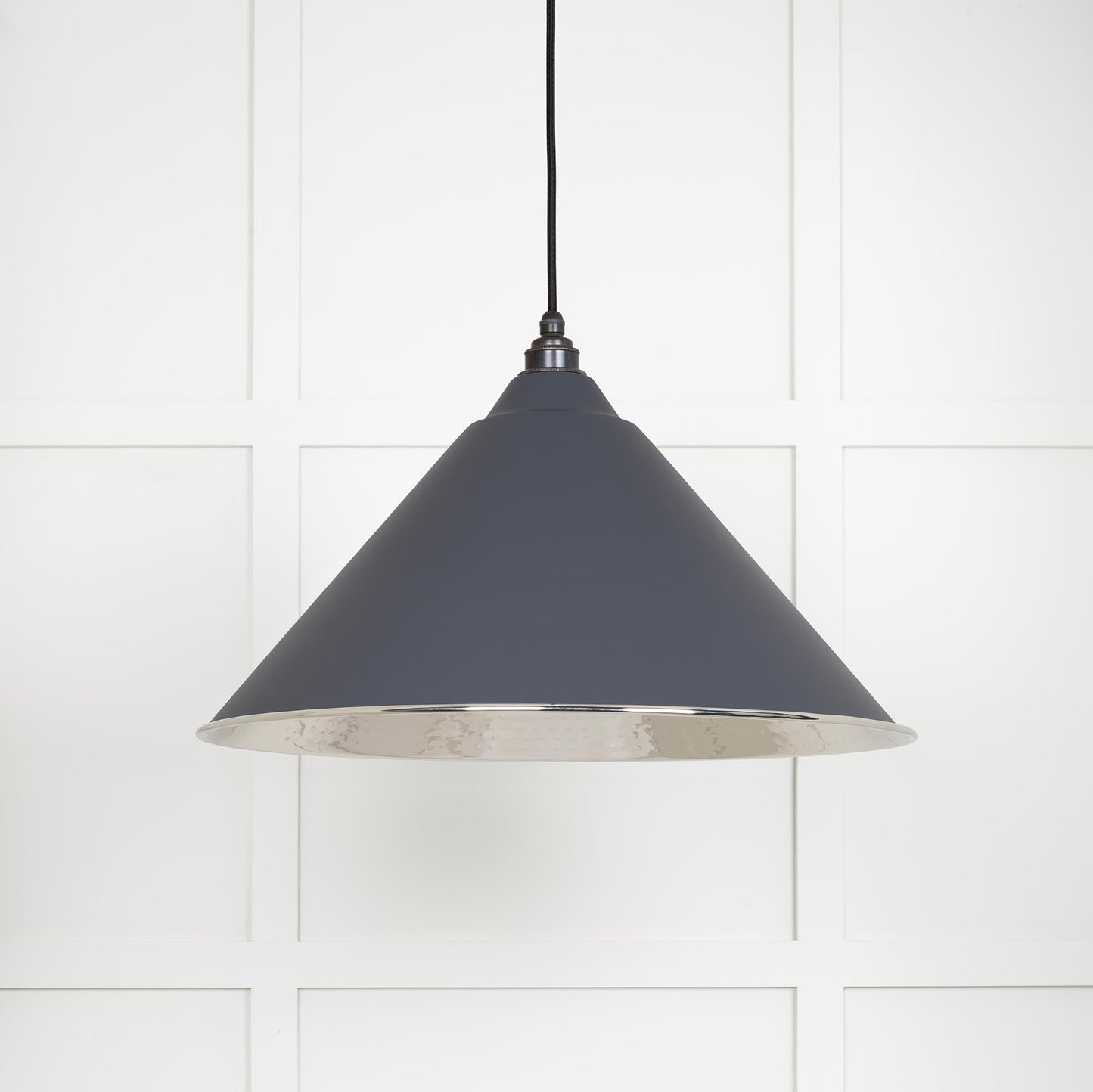 Hammered Nickel Hockley Pendant Light Slate, Front View.