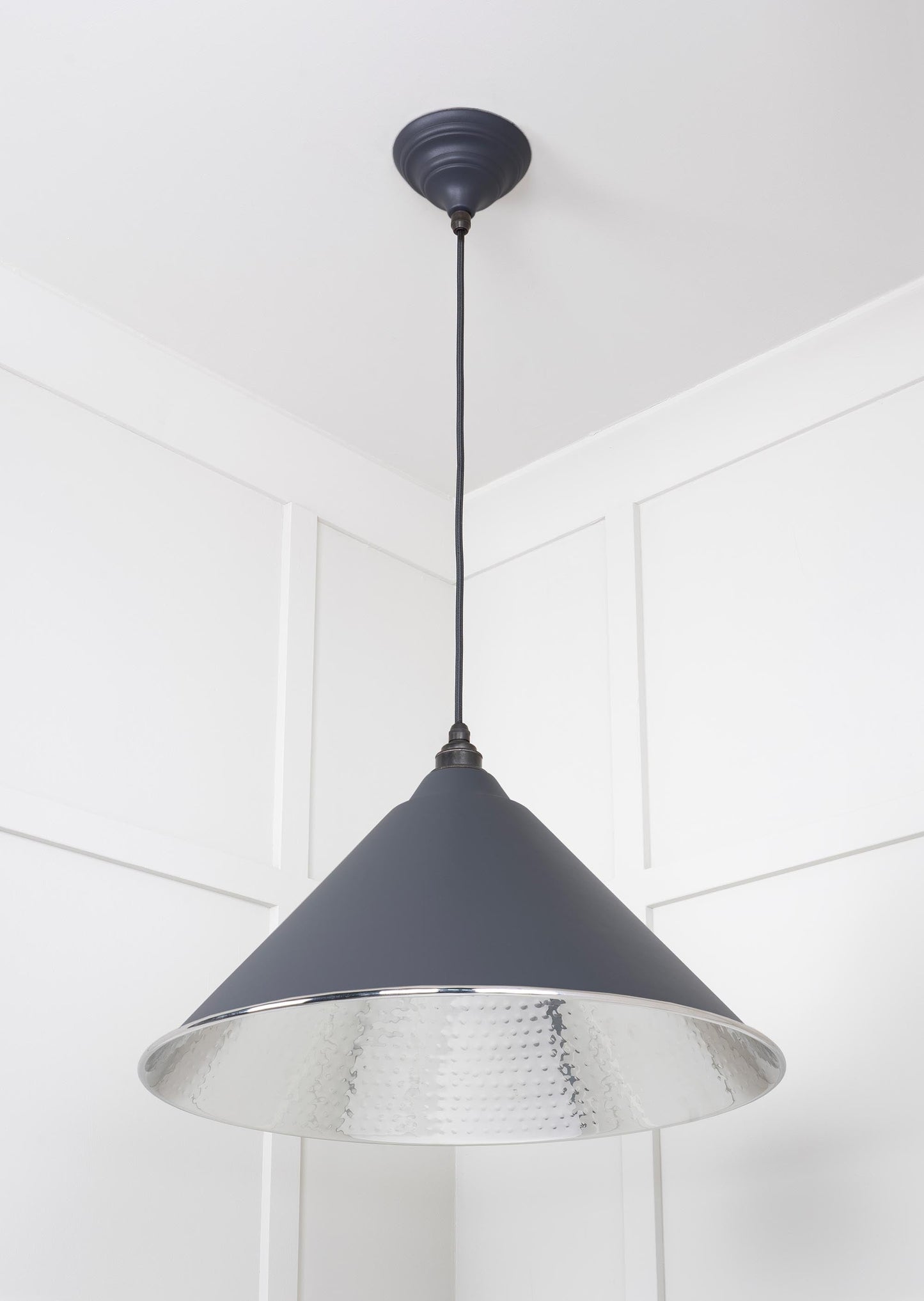 Hammered Nickel Hockley Pendant Light Slate, Underside.