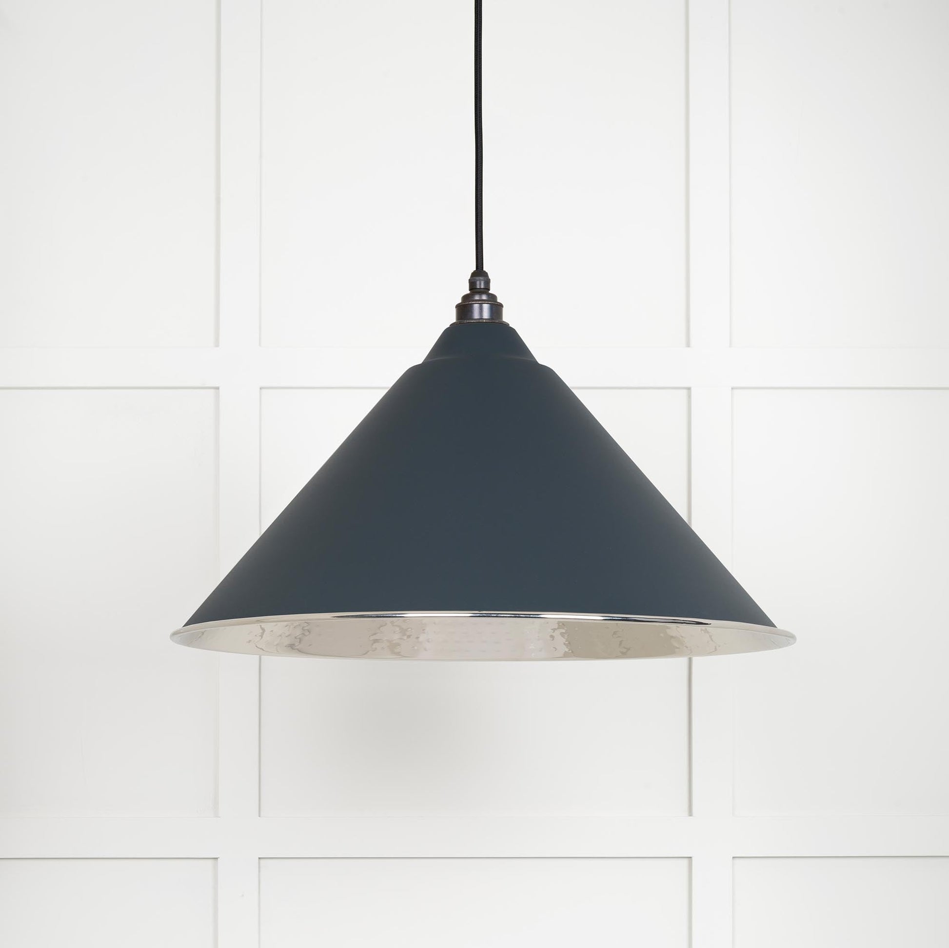 Hammered Nickel Hockley Pendant Light Soot, Front View.