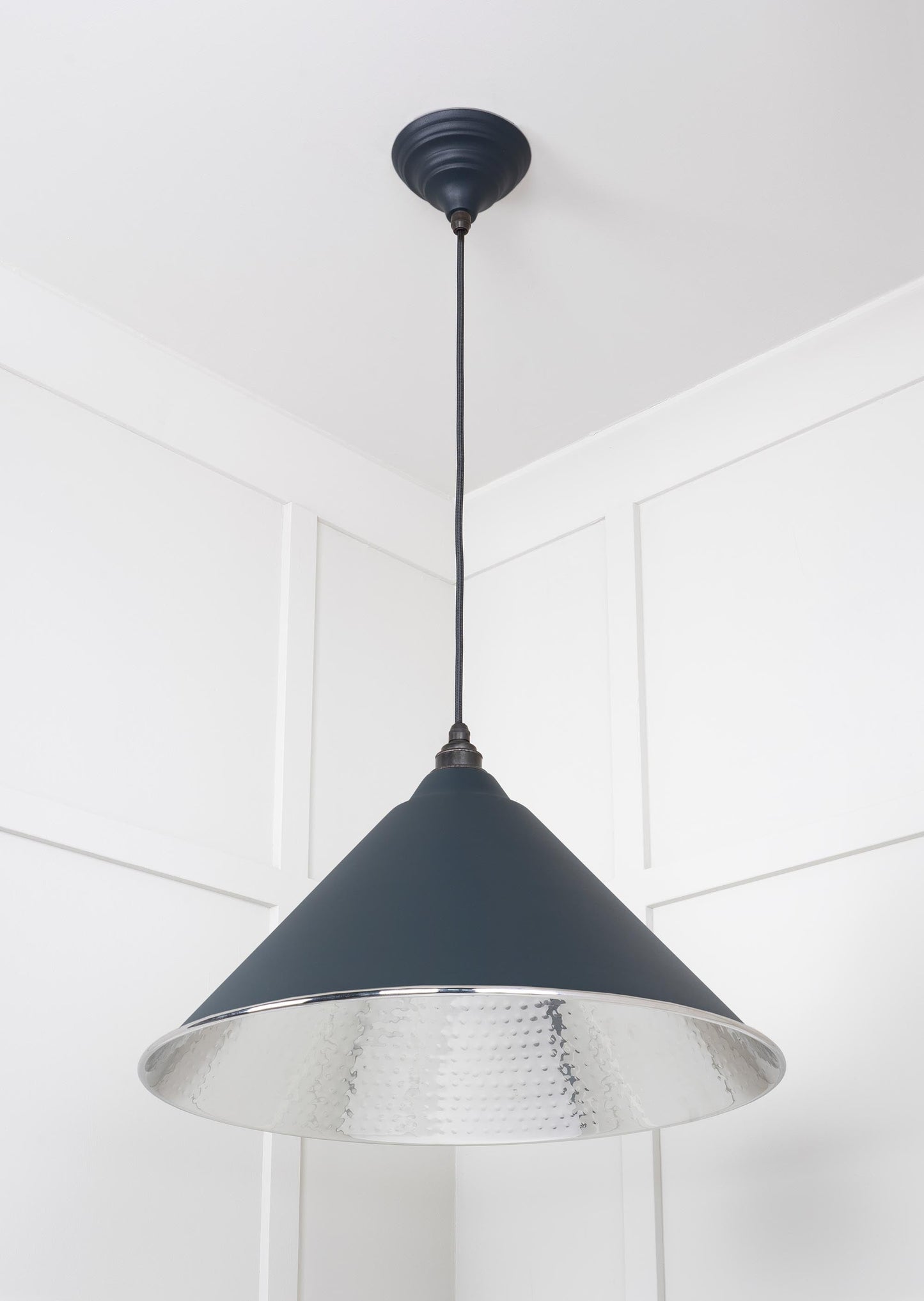 Hammered Nickel Hockley Pendant Light Soot, Underside.