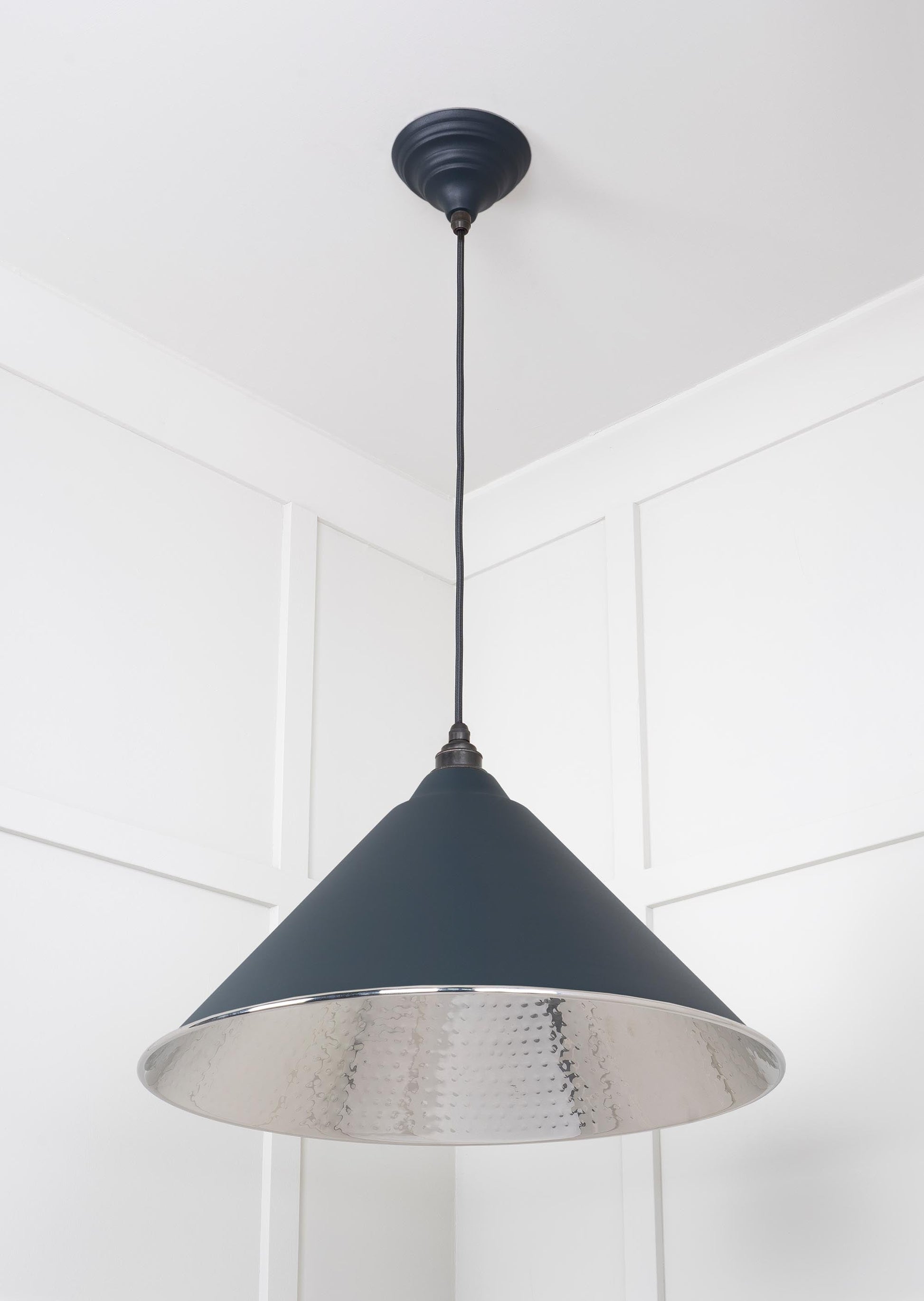 Hammered Nickel Hockley Pendant Light Soot, Underside.