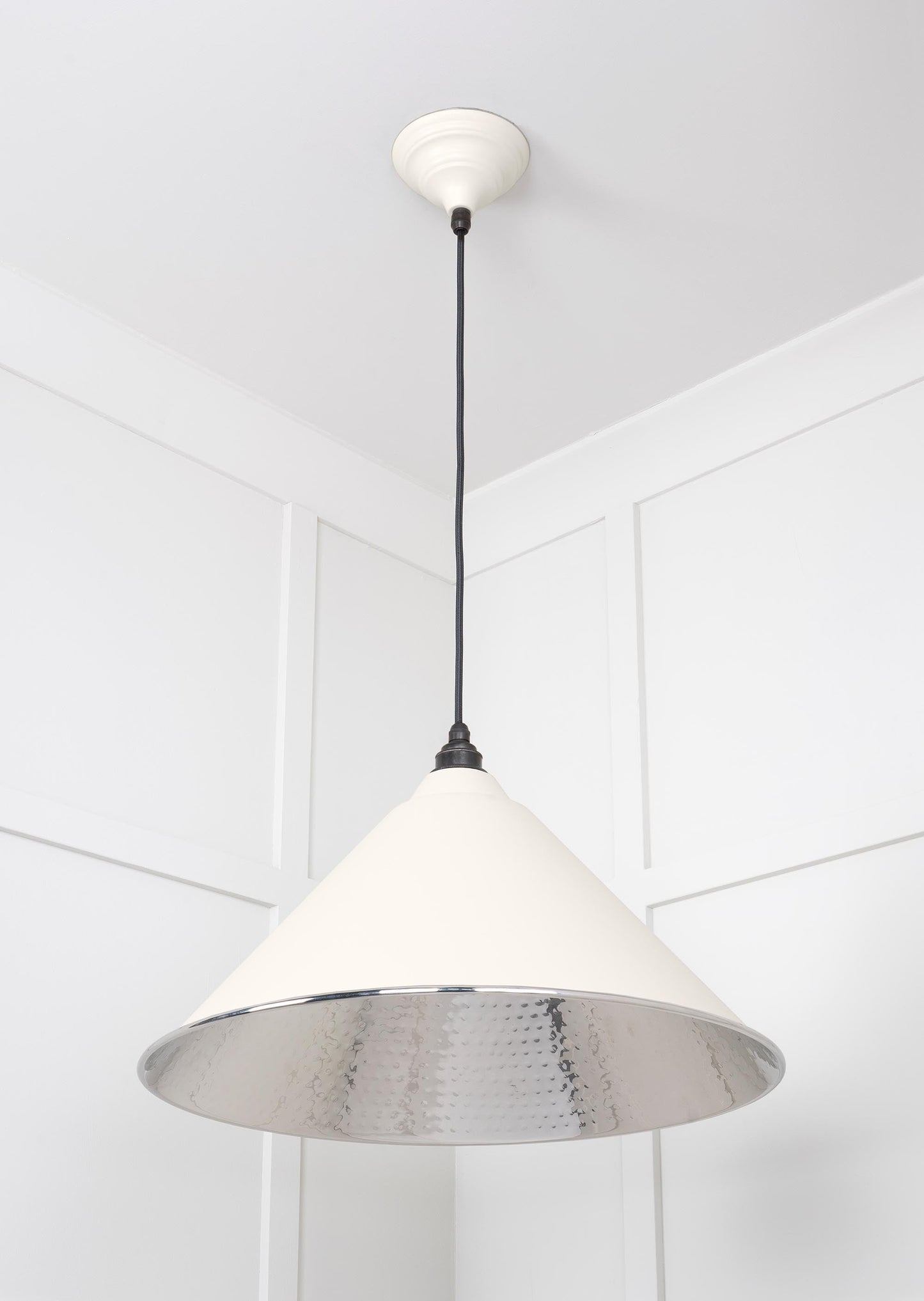 Hammered Nickel Hockley Pendant Light Teasel, Underside.