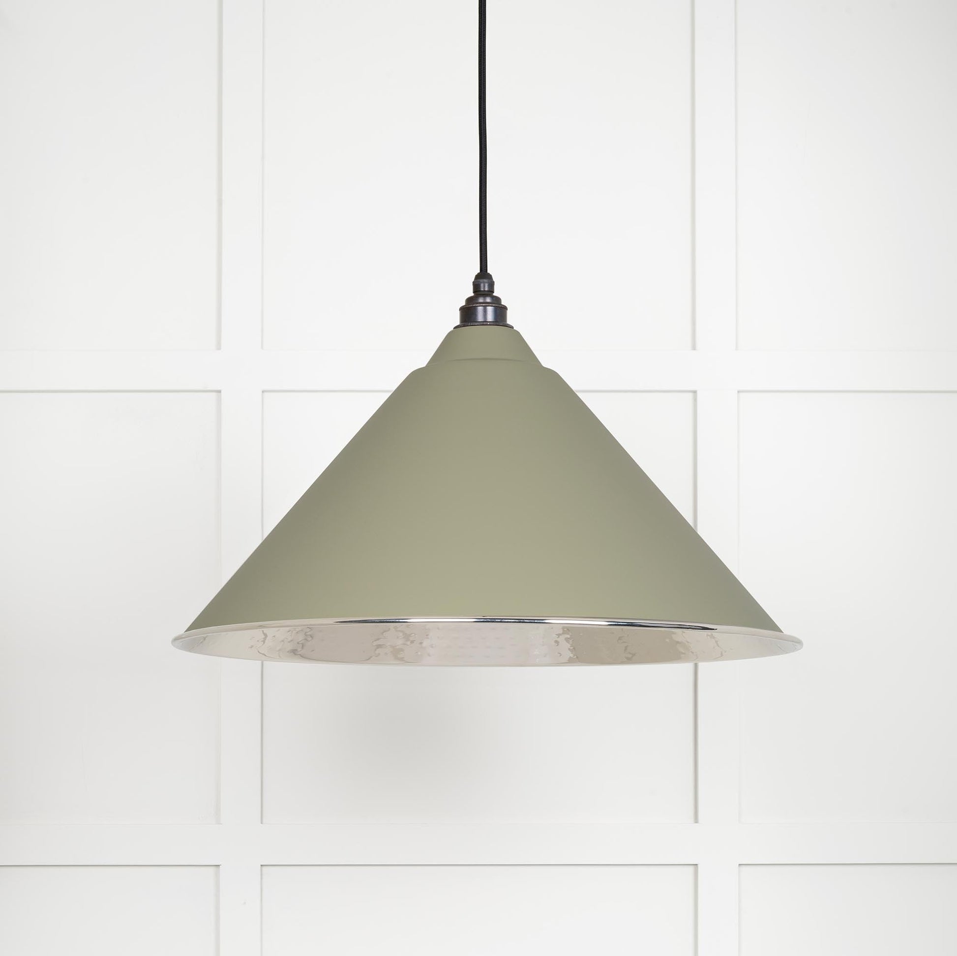 Hammered Nickel Hockley Pendant Light Tump, Front View.