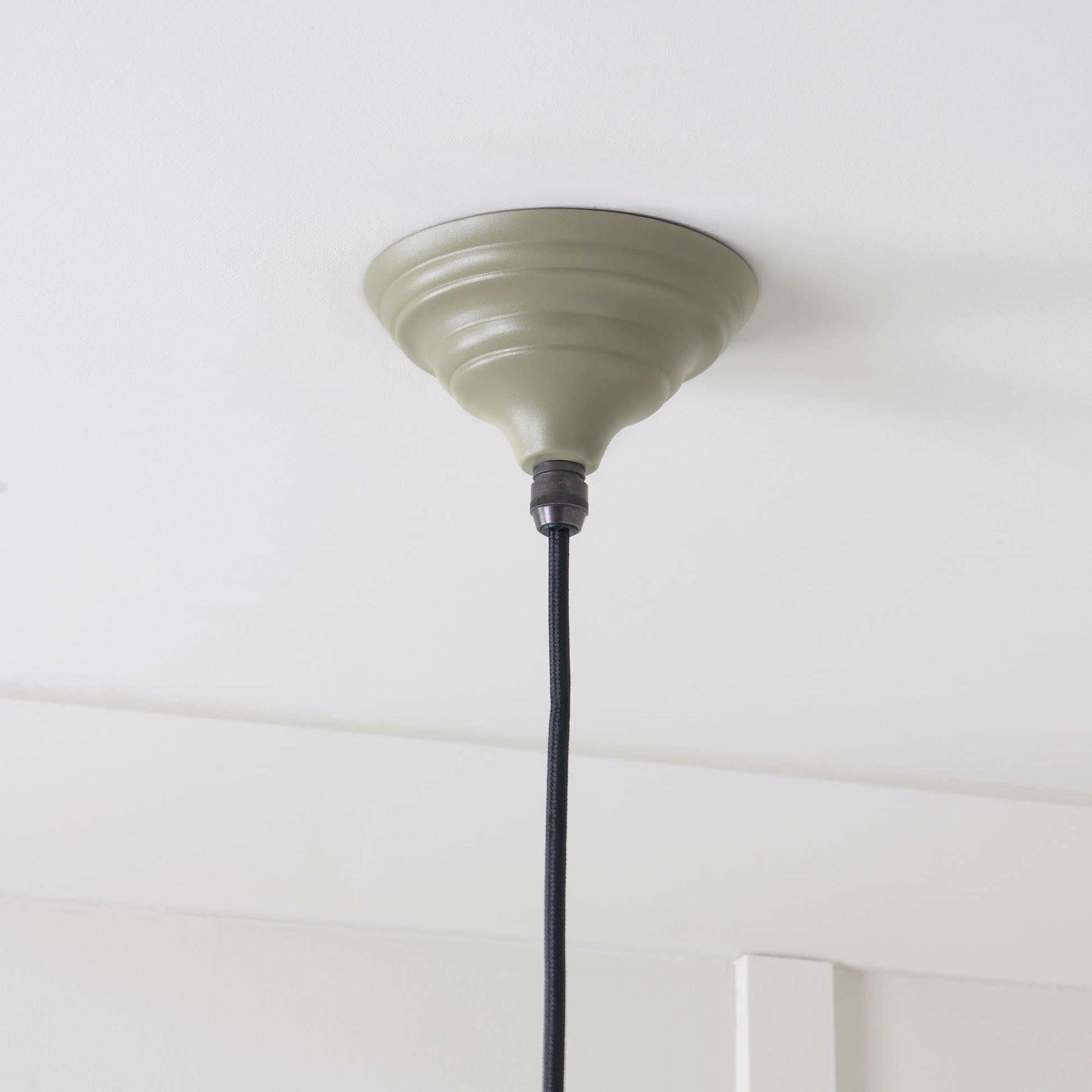 Hammered Nickel Hockley Pendant Light Tump, close up view of fitting and cable.