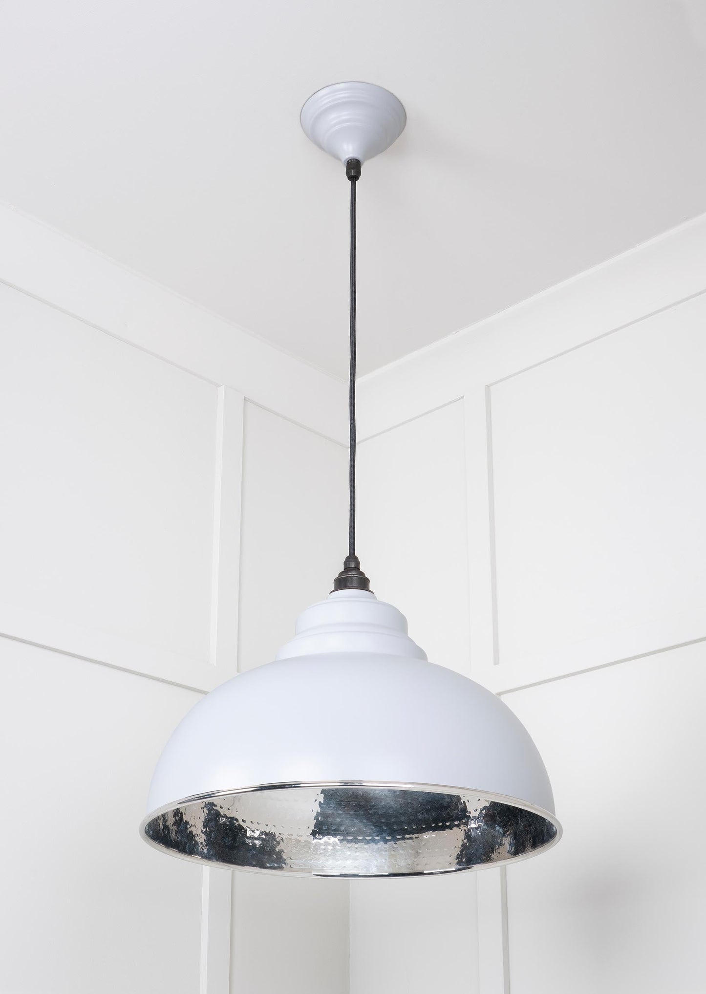 Hammered Nickel Harborne Pendant Light  Birch, Underside.