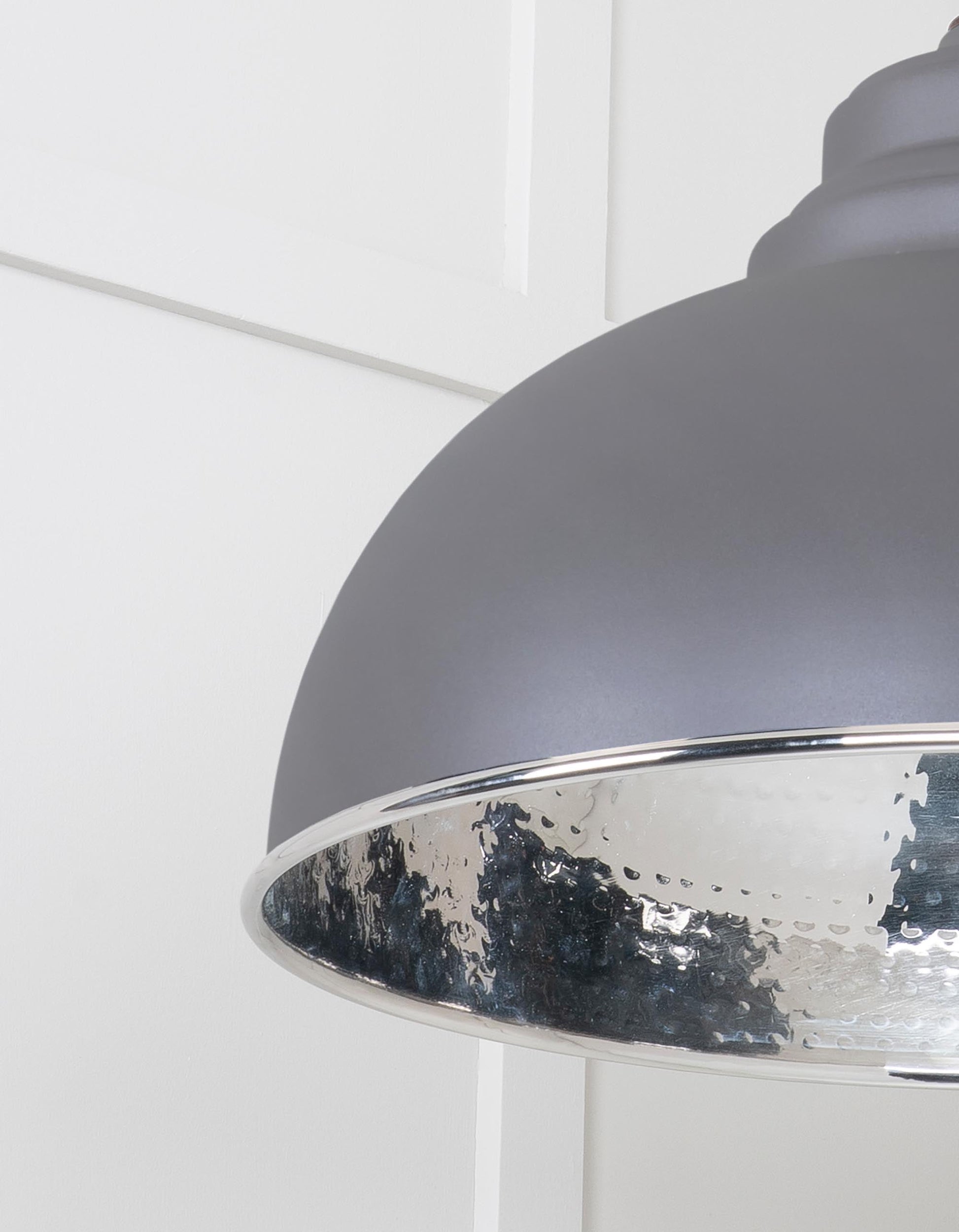 Hammered Nickel Harborne Pendant Light  Bluff, Detailed close up view of pendant.