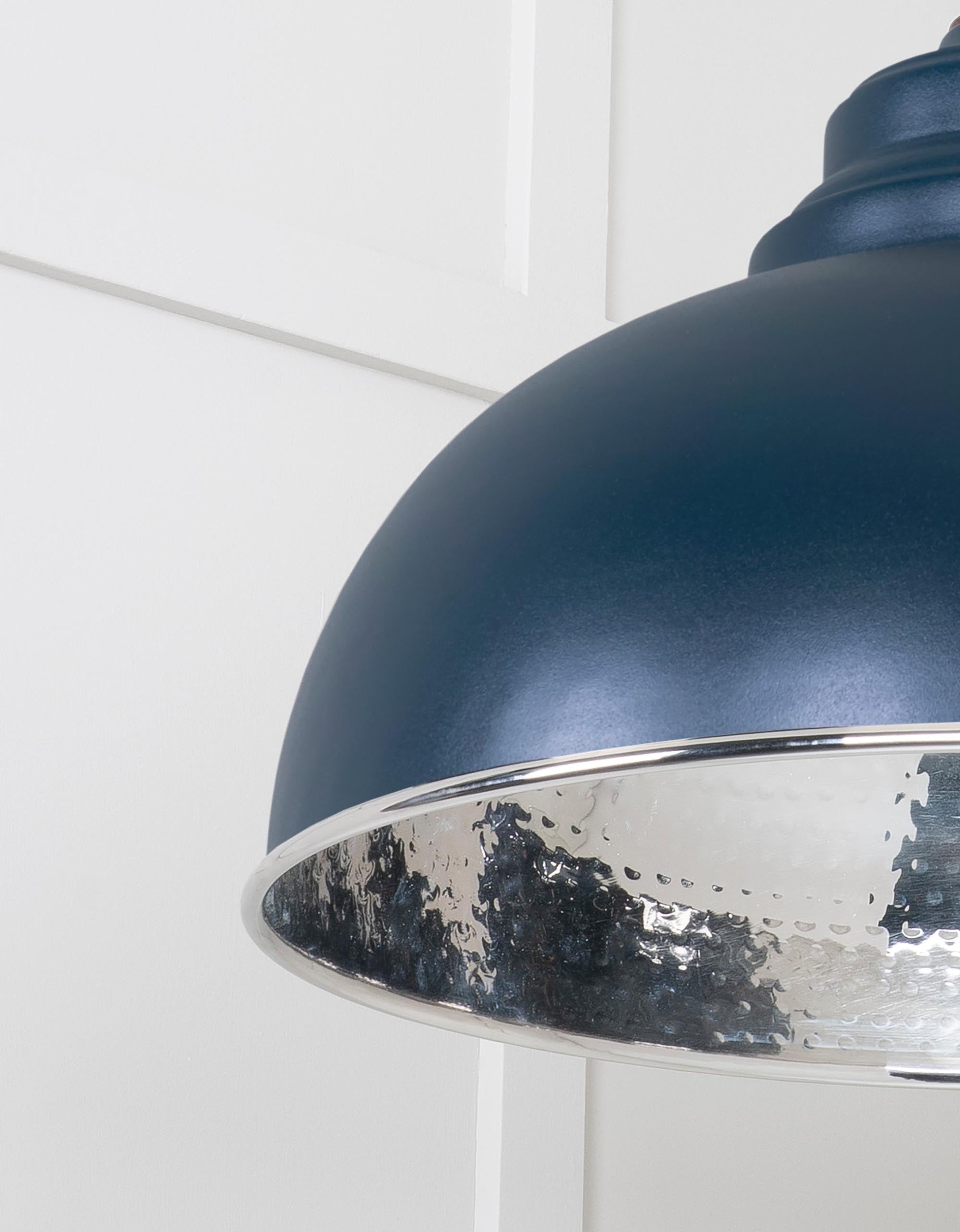 Hammered Nickel Harborne Pendant Light  Dusk, Detailed close up view of pendant.