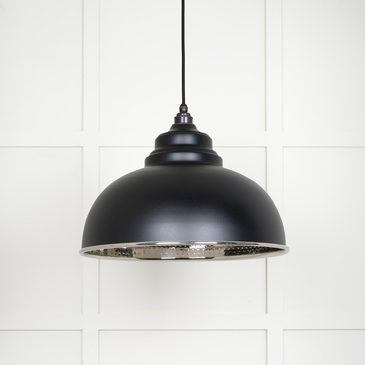 Hammered Nickel Harborne Pendant Light  Elan Black, Front Side.