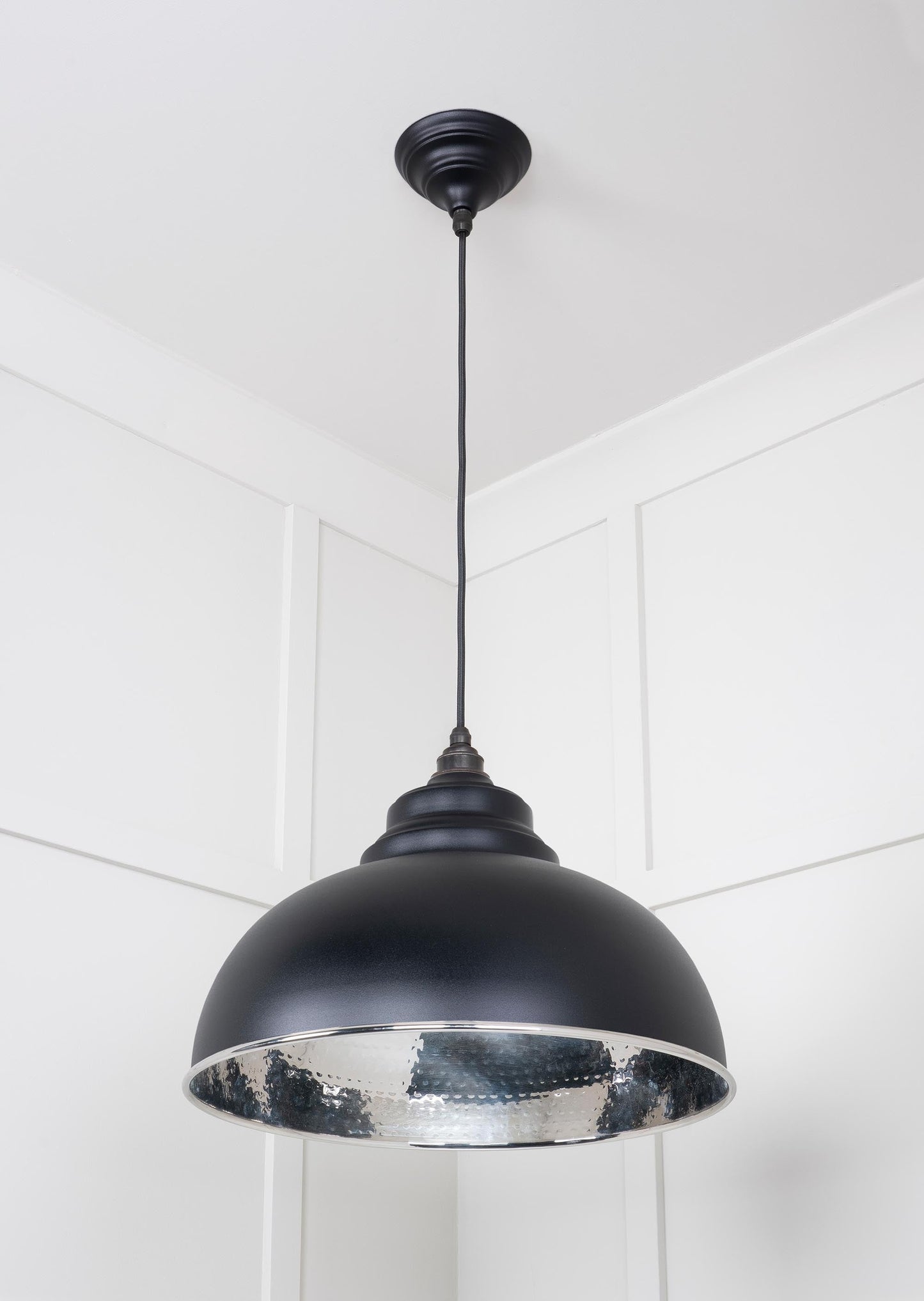 Hammered Nickel Harborne Pendant Light  Elan Black, Underside.