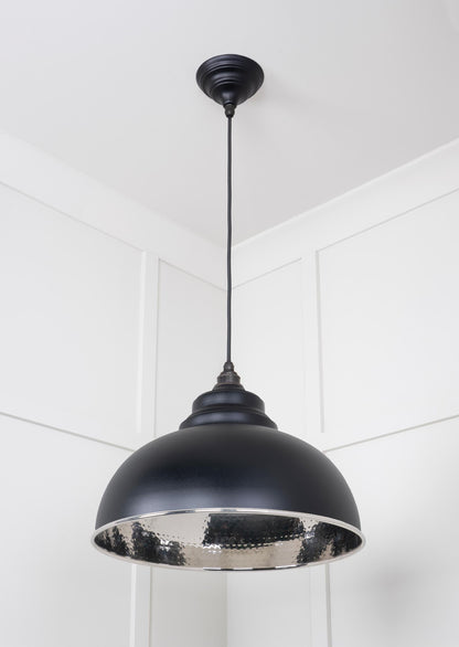 Hammered Nickel Harborne Pendant Light  Elan Black, Underside.