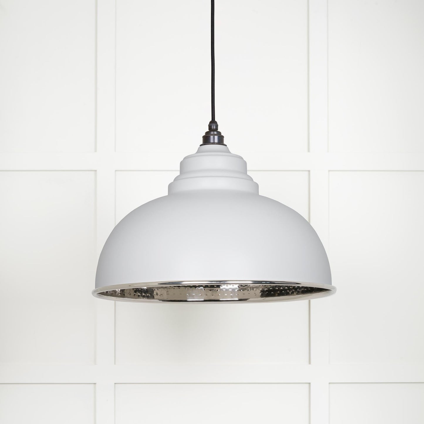 Hammered Nickel Harborne Pendant Light  Flock, Front Side.