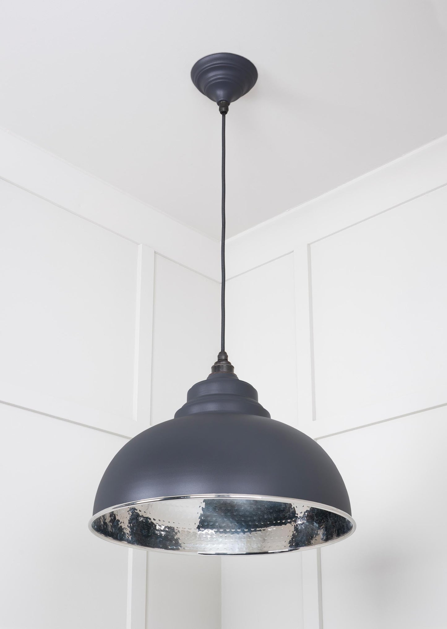 Hammered Nickel Harborne Pendant Light  Slate, Underside.