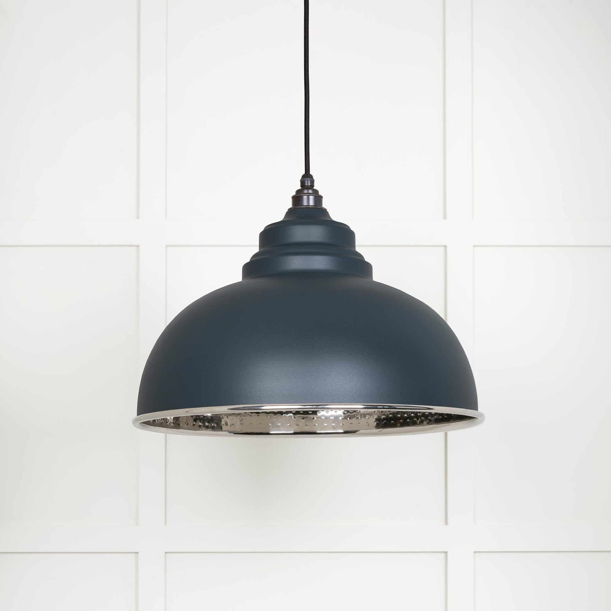 Hammered Nickel Harborne Pendant Light  Soot, Front Side.