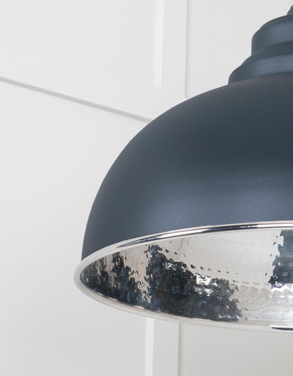 Hammered Nickel Harborne Pendant Light  Soot, Detailed close up view of pendant.