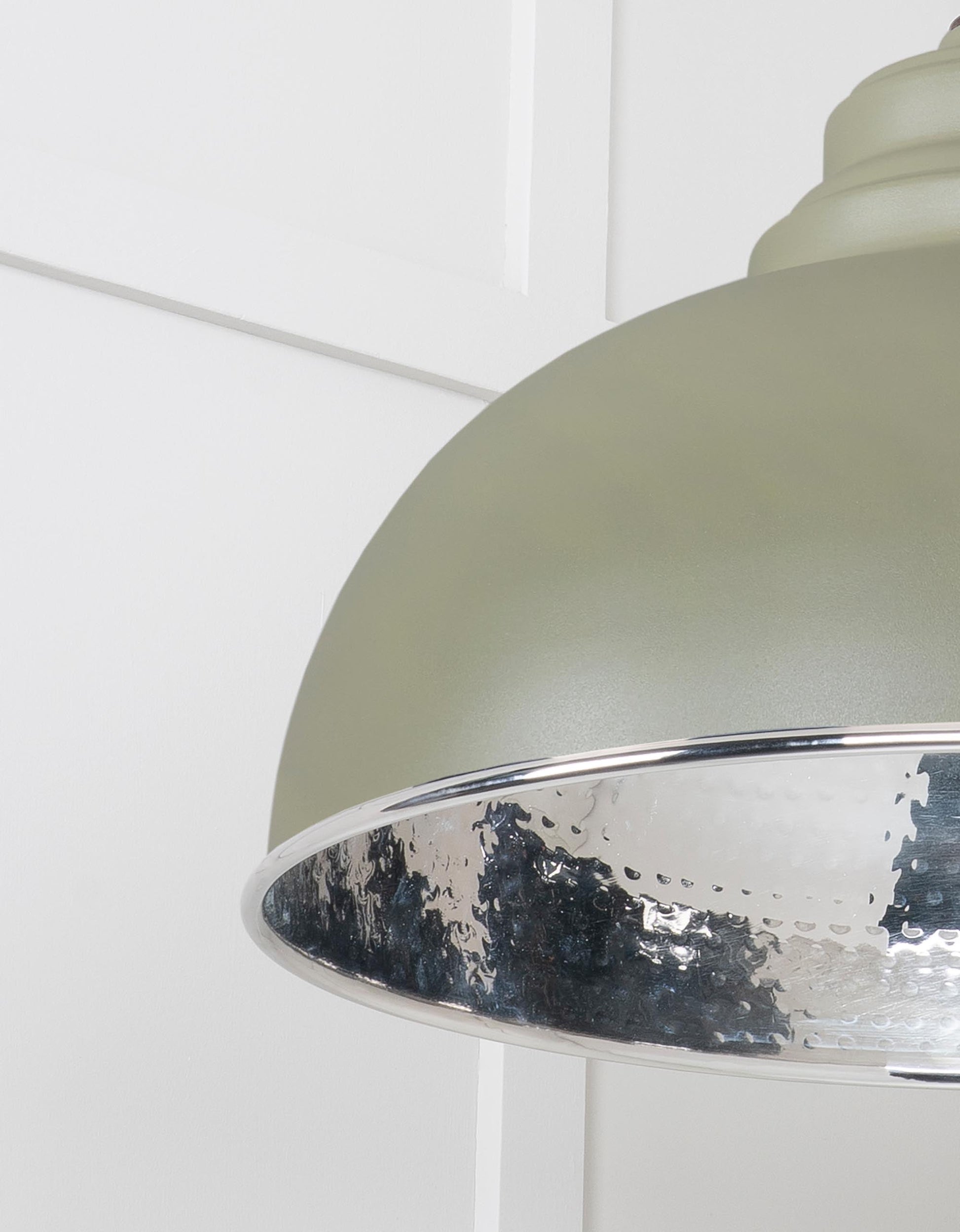Hammered Nickel Harborne Pendant Light  Tump, Detailed close up view of pendant.