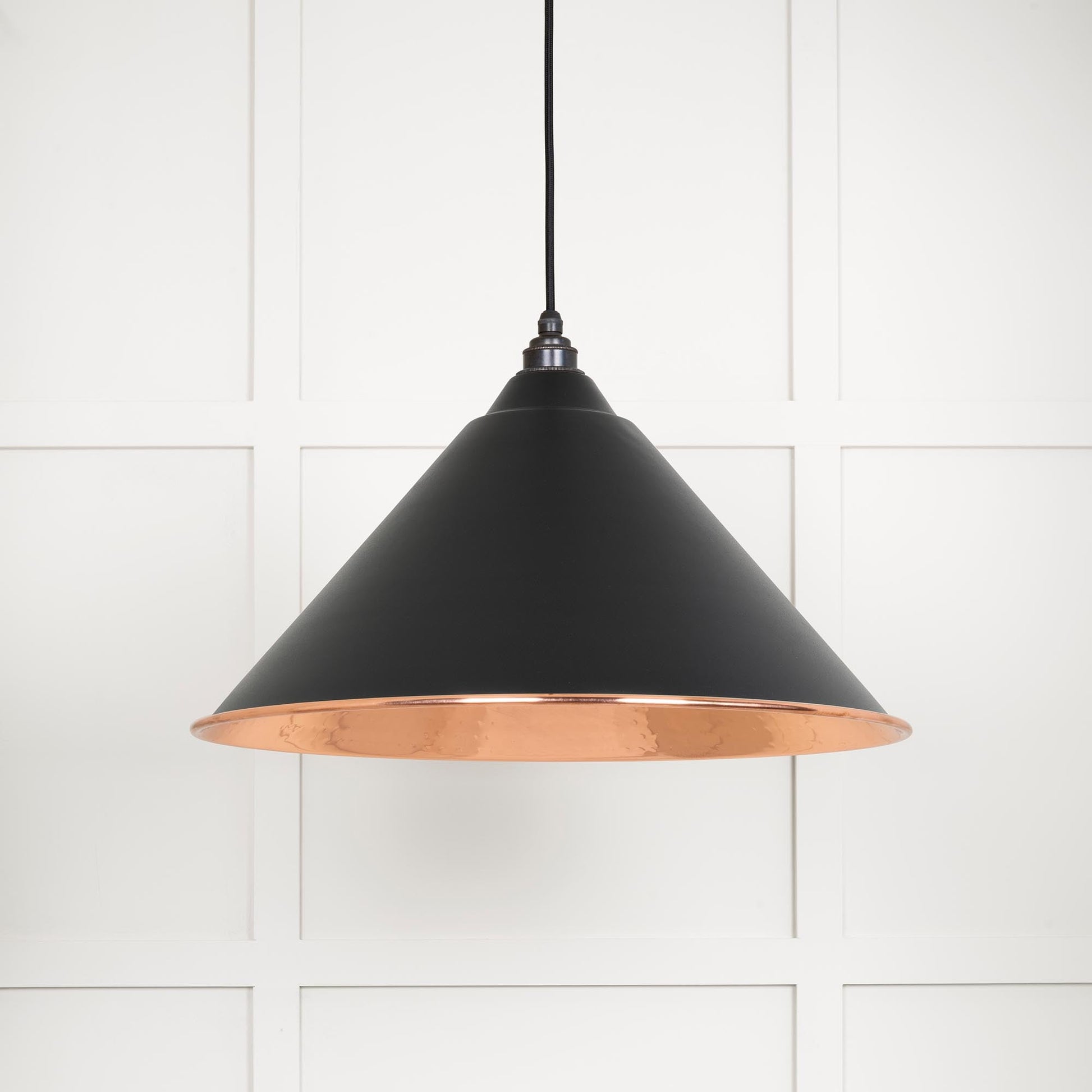 Hammered Copper Hockley Pendant Light  Elan Black, Front Side.