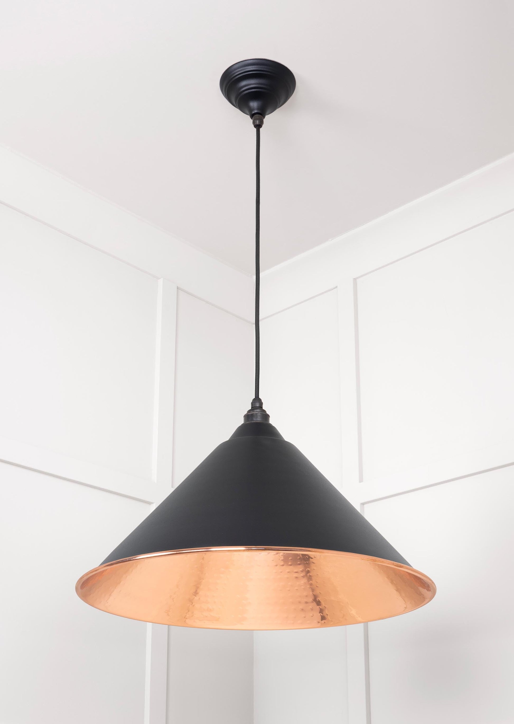 Hammered Copper Hockley Pendant Light  Elan Black, Underside.