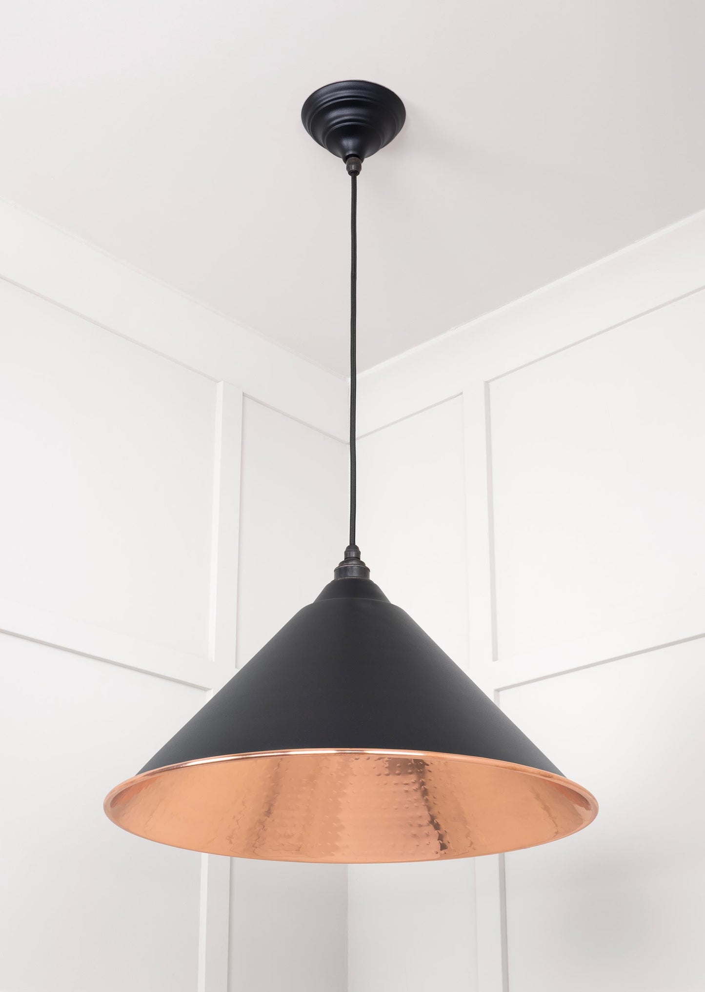 Hammered Copper Hockley Pendant Light  Elan Black, Underside.