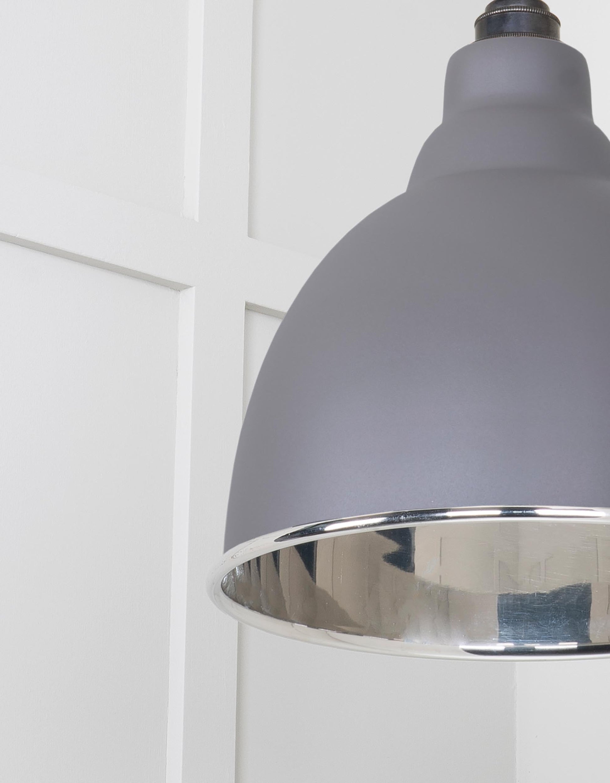 Smooth Nickel Brindley Pendant Light  Bluff, Detailed close up view of pendant.