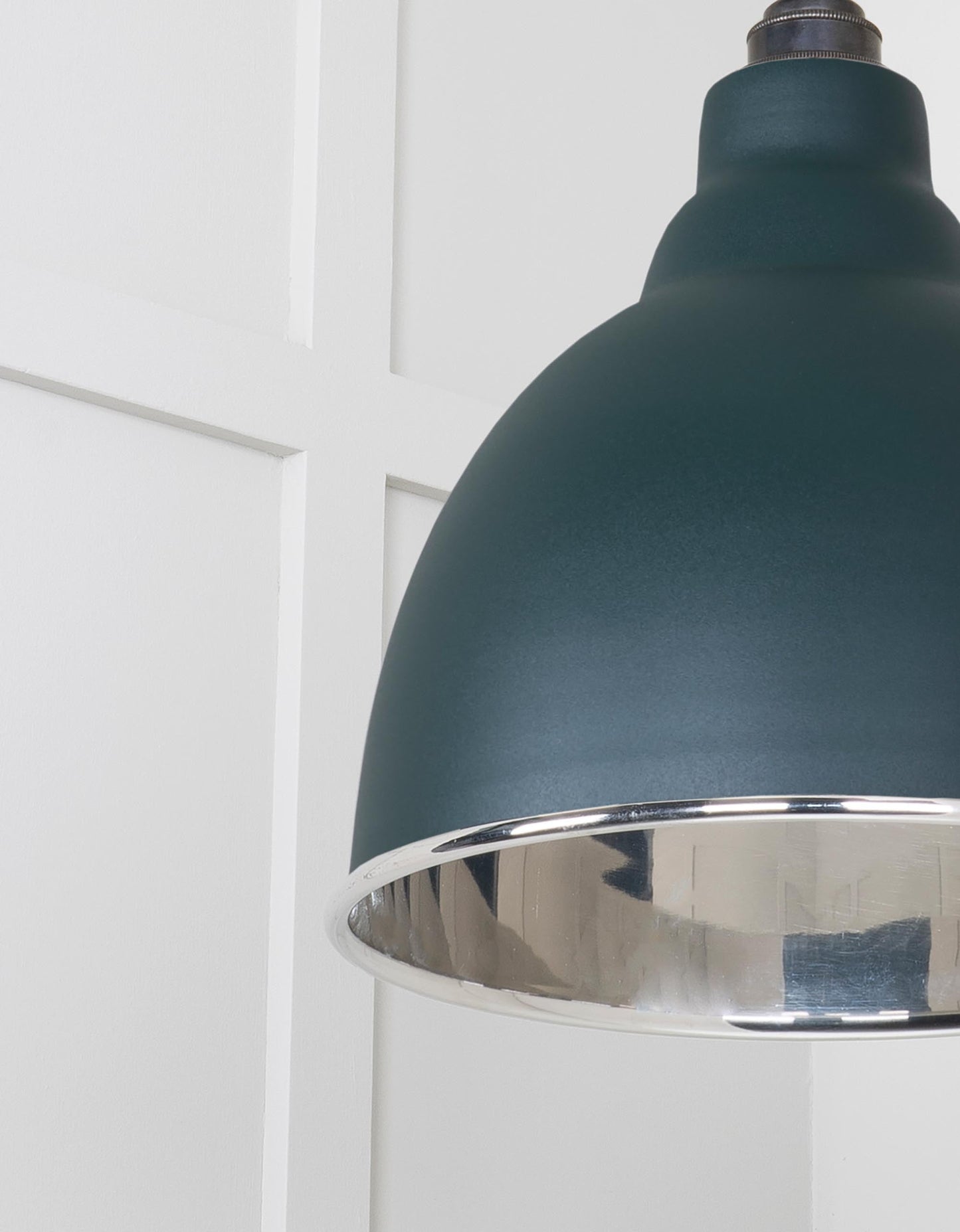 Smooth Nickel Brindley Pendant Light  Dingle, Detailed close up view of pendant.