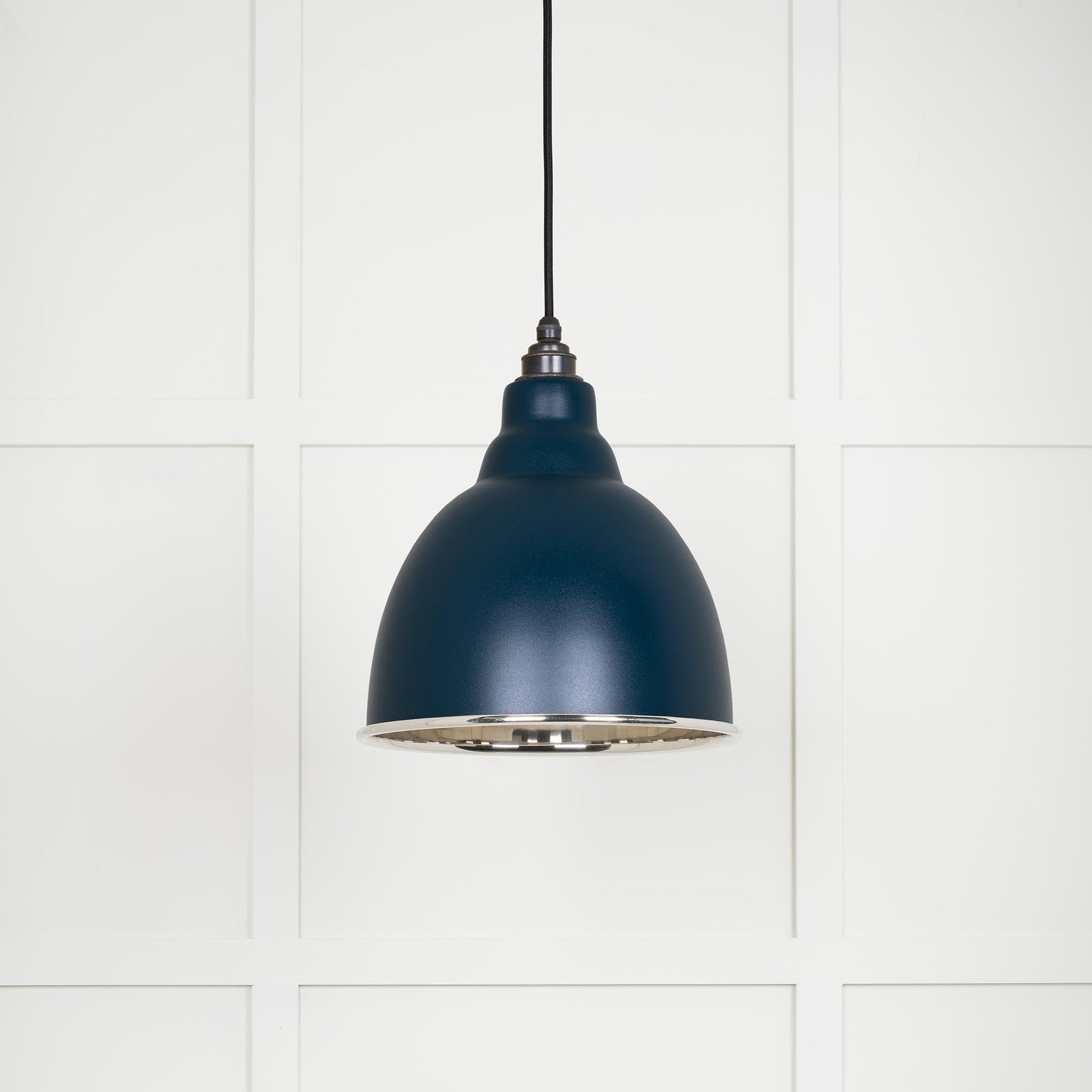 Smooth Nickel Brindley Pendant Light  Dusk, Front Side.