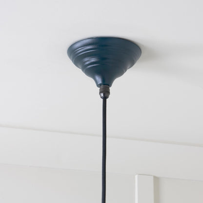 Smooth Nickel Brindley Pendant Light  Dusk, close up view of fitting and cable.