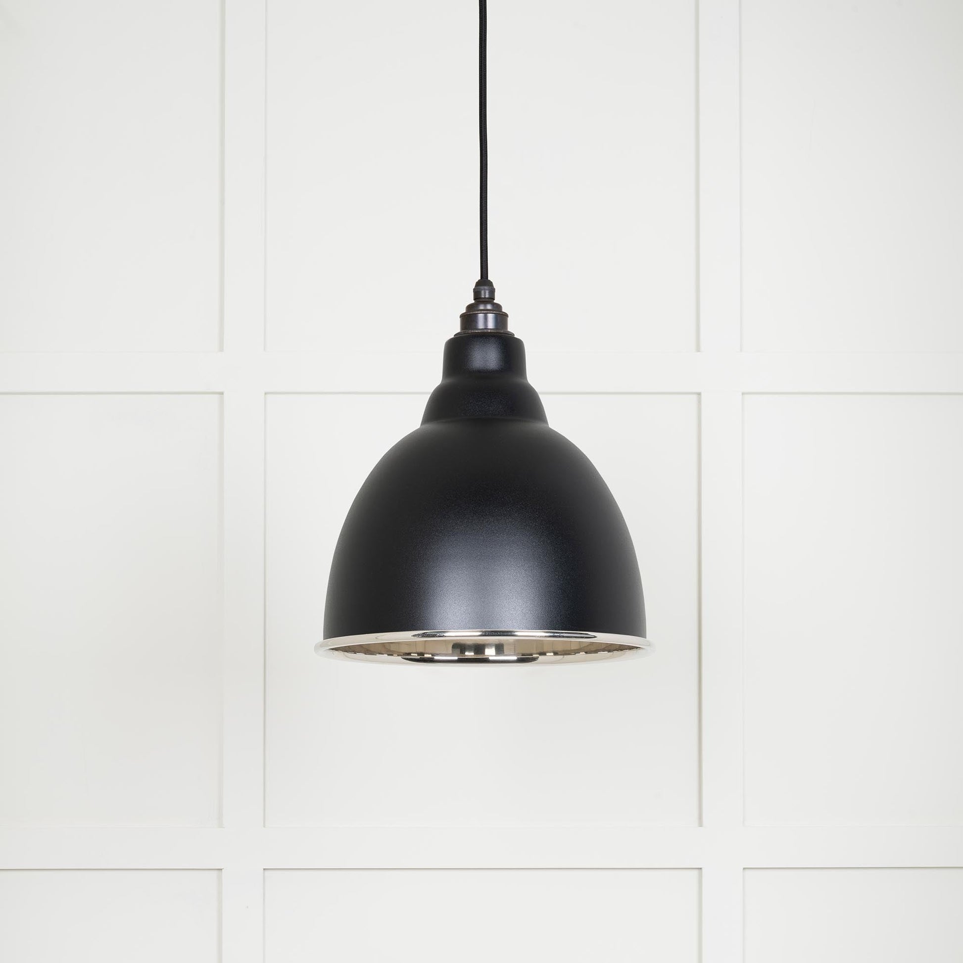 Smooth Nickel Brindley Pendant Light  Elan Black, Front Side.