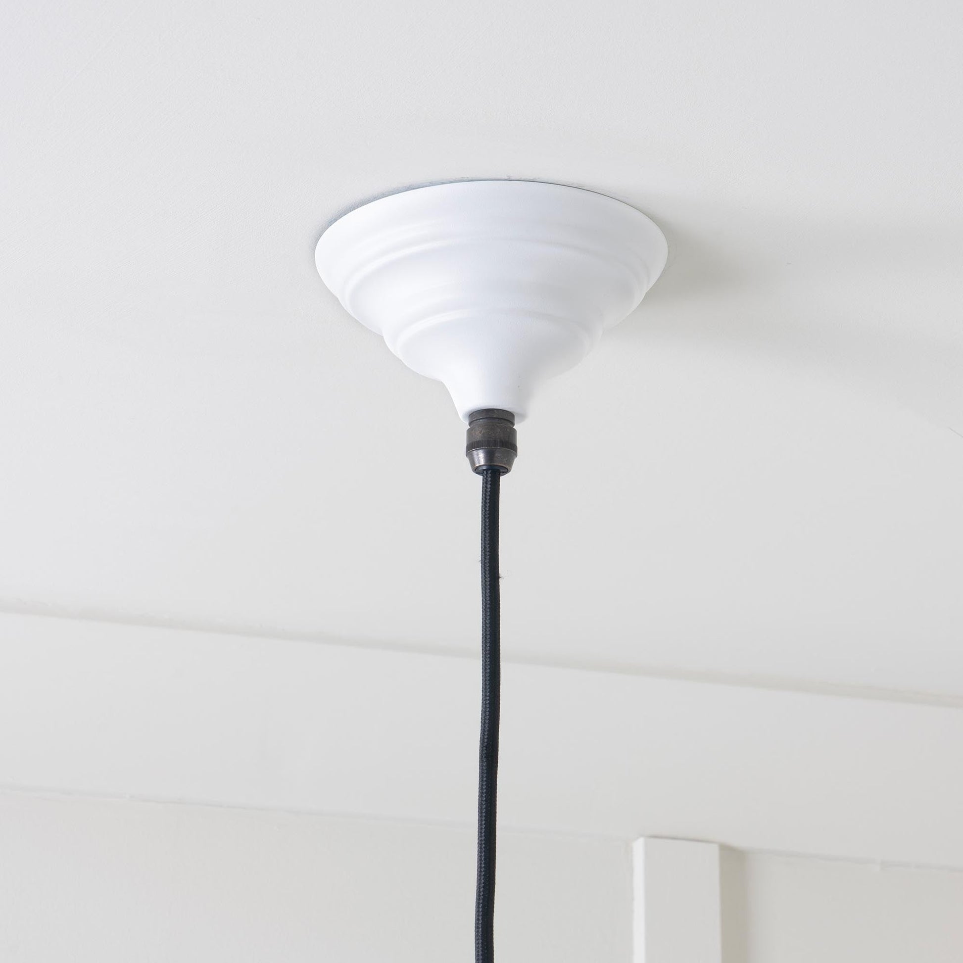 Smooth Nickel Brindley Pendant Light  Flock, close up view of fitting and cable.